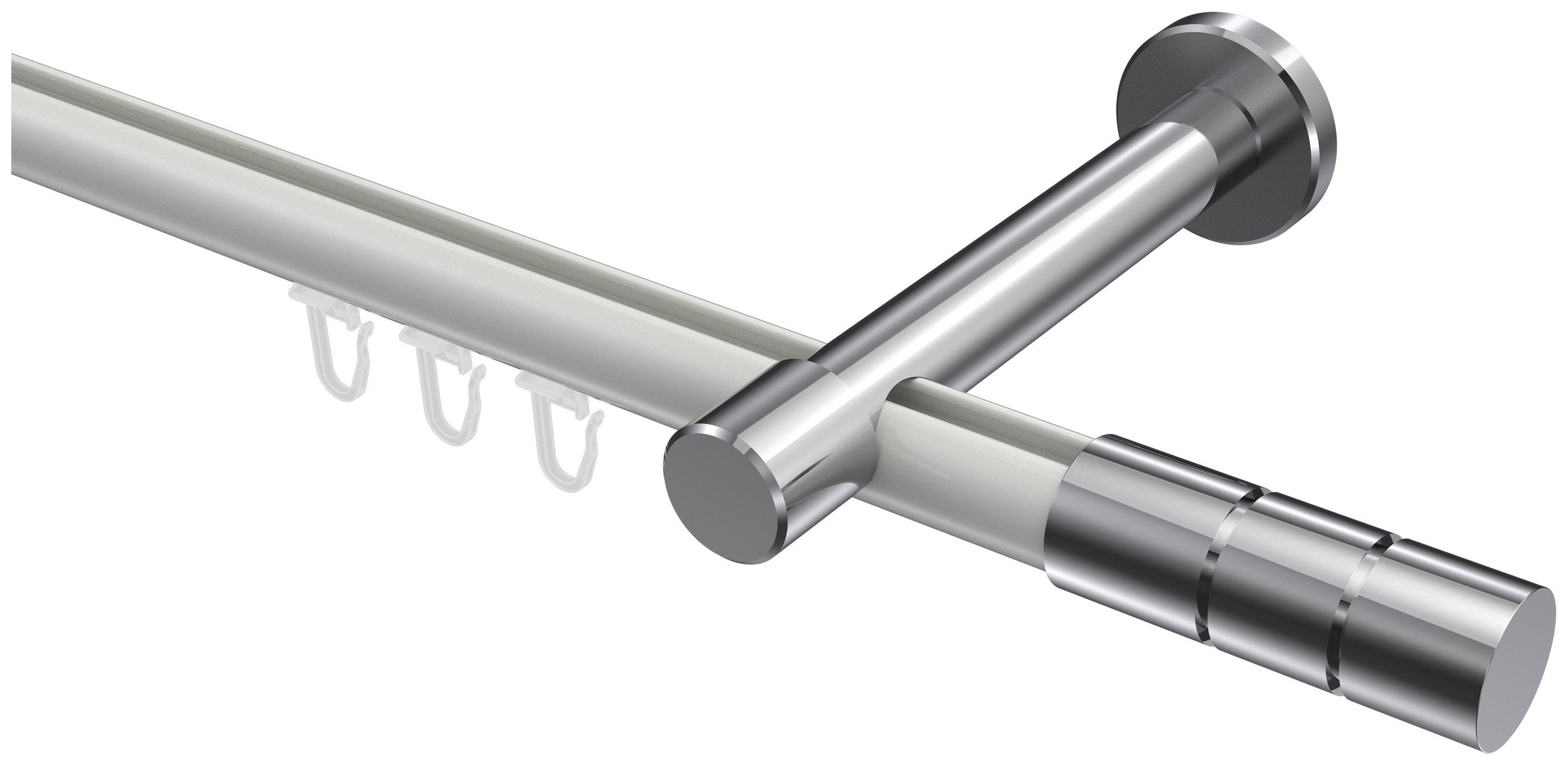 INTERDECO Innenlaufschiene Prestige Elanto, Ø 20 mm, 1-läufig, Fixmaß, kürzbar, Wandmontage, Aluminium, Weiß / Chrom / Bicolor