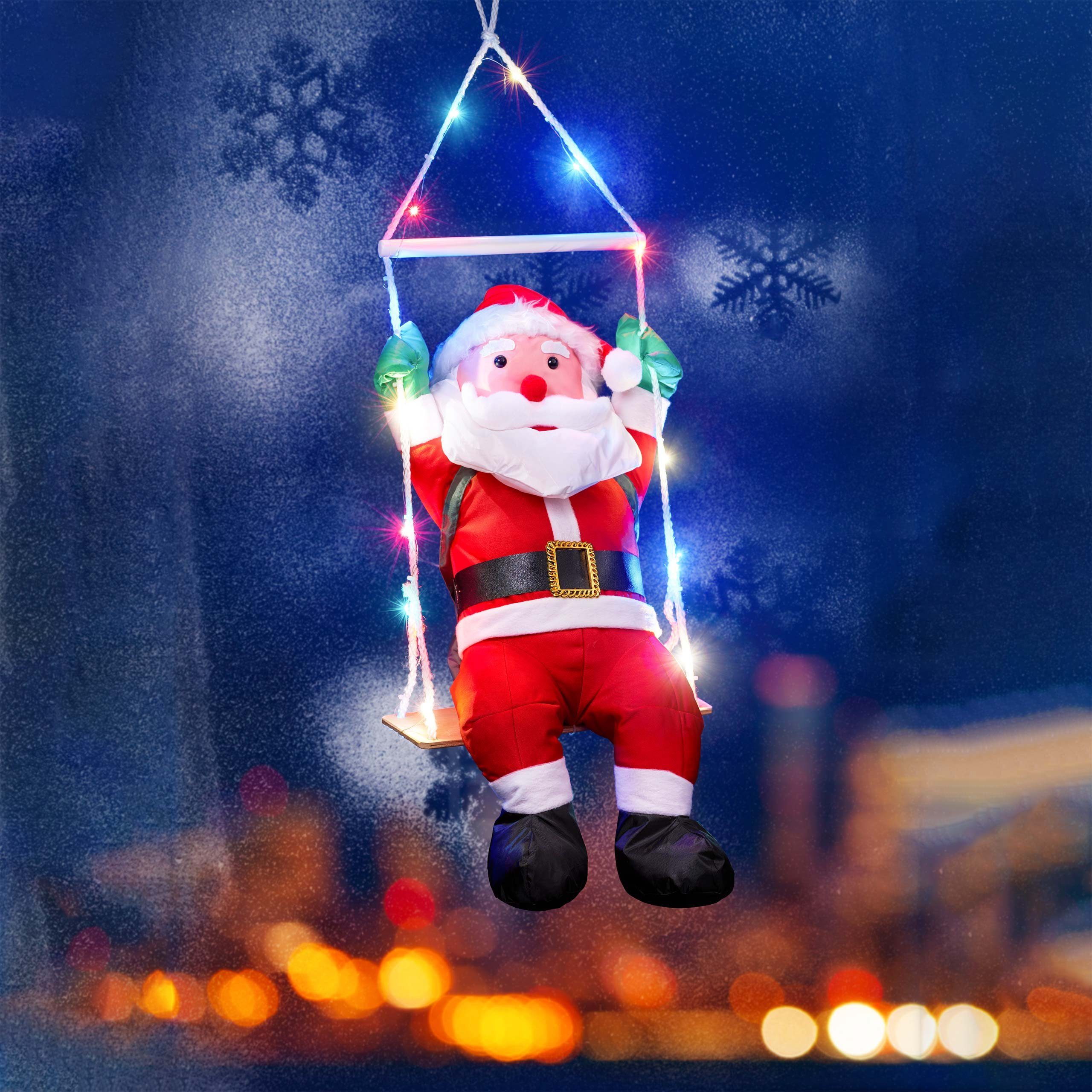 BONETTI Raburg Weihnachtsmann auf Timer, LEDs, Schaukel cm XL 6 mit ca. Deko-Figur mit 60 Weihnachten, Gesamthöhe: h LEDs, für cm groß, bunten weiche ca. 20 90 bunten