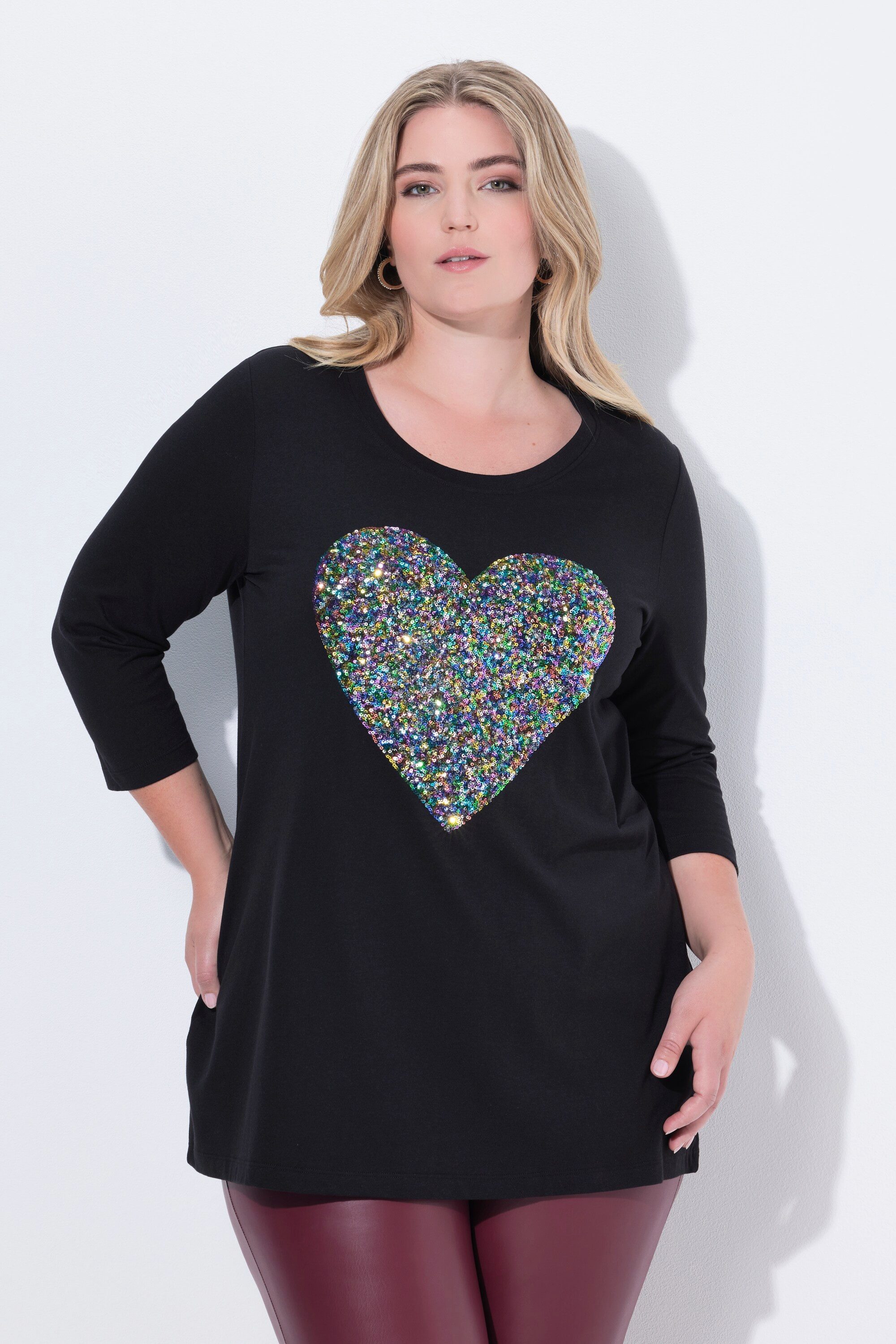 T-Shirt T-Shirt A-Linie farbiges Pailletten-Herz