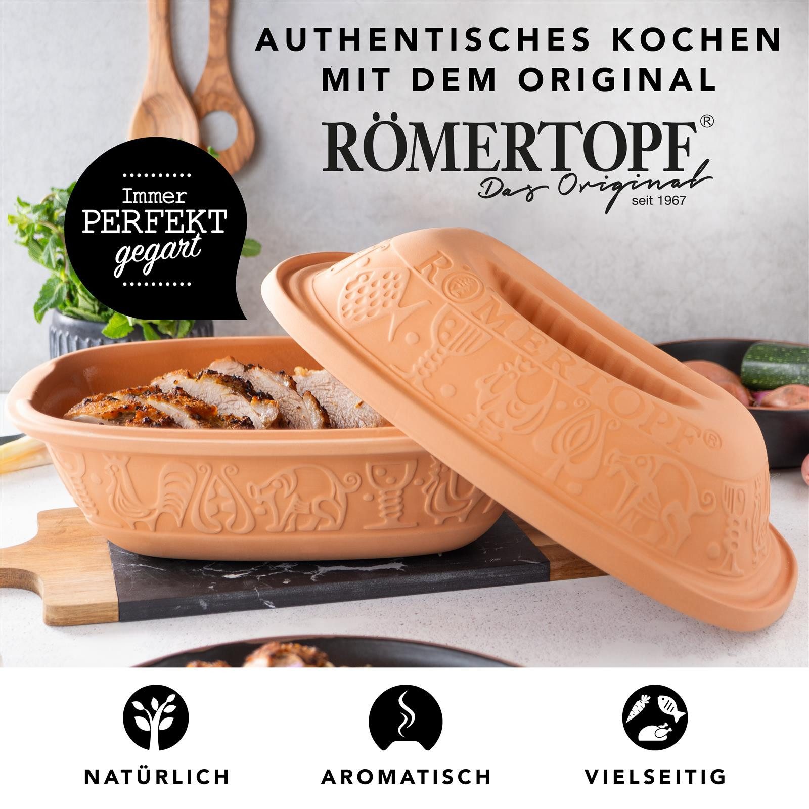 RÖMERTOPF Bräter KLASSIK Bräter, 3 Liter, Keramik, für 4 Personen, Keramik (Set), antihaft