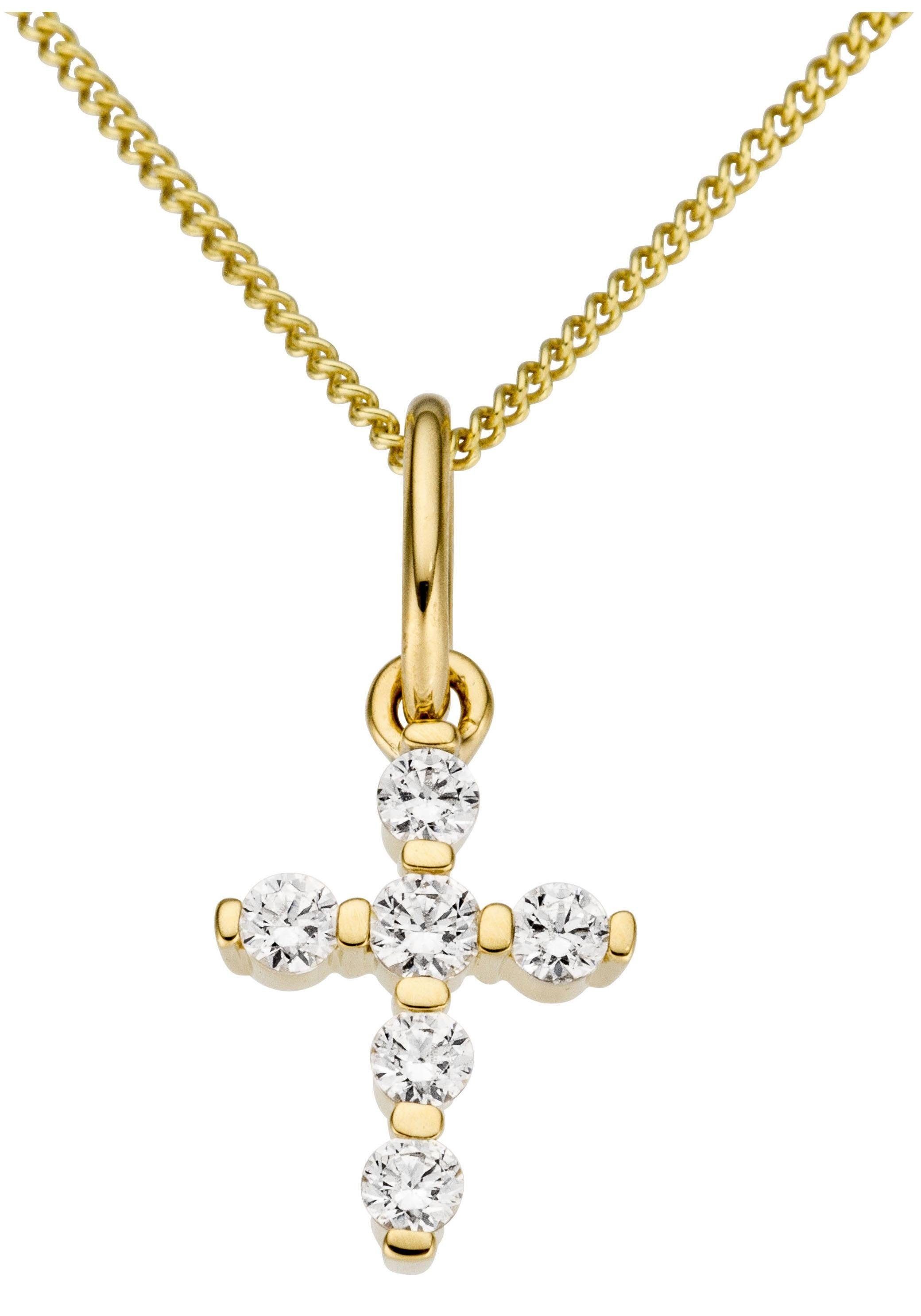 Firetti Kettenanhänger Schmuck Geschenk Gold 333 Halsschmuck Anhänger für Halskette Kreuz, mit Zirkonia (synth)