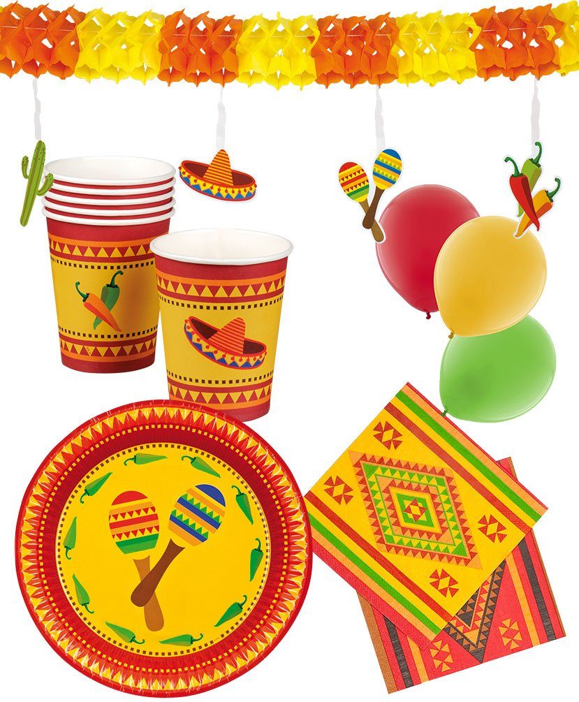 Pappbecher Partygeschirr Hawaii Girlande Einweggeschirr-Set Set Tlg Ballons, Party Pappteller Karneval-Klamotten 40 Servietten Mexiko