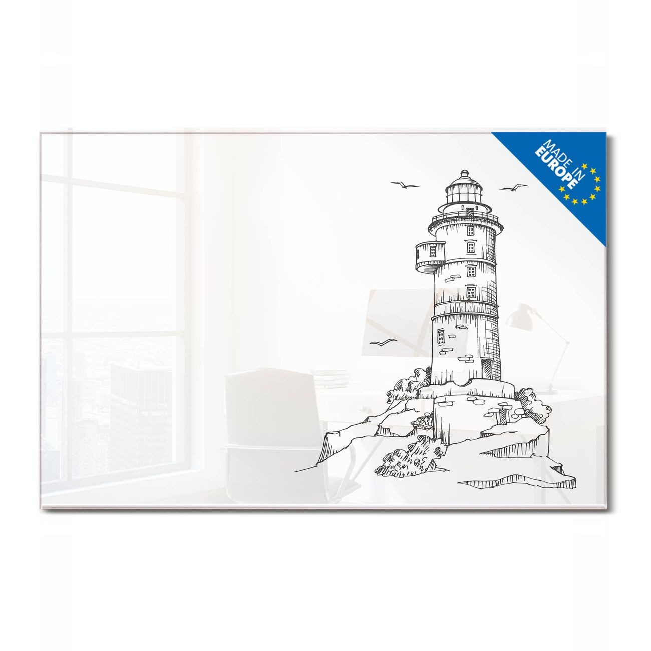banjado Magnettafel aus Glas, mit Motiv Leuchtturm 6, (gehärtetets Glas, Glasmagnettafel)