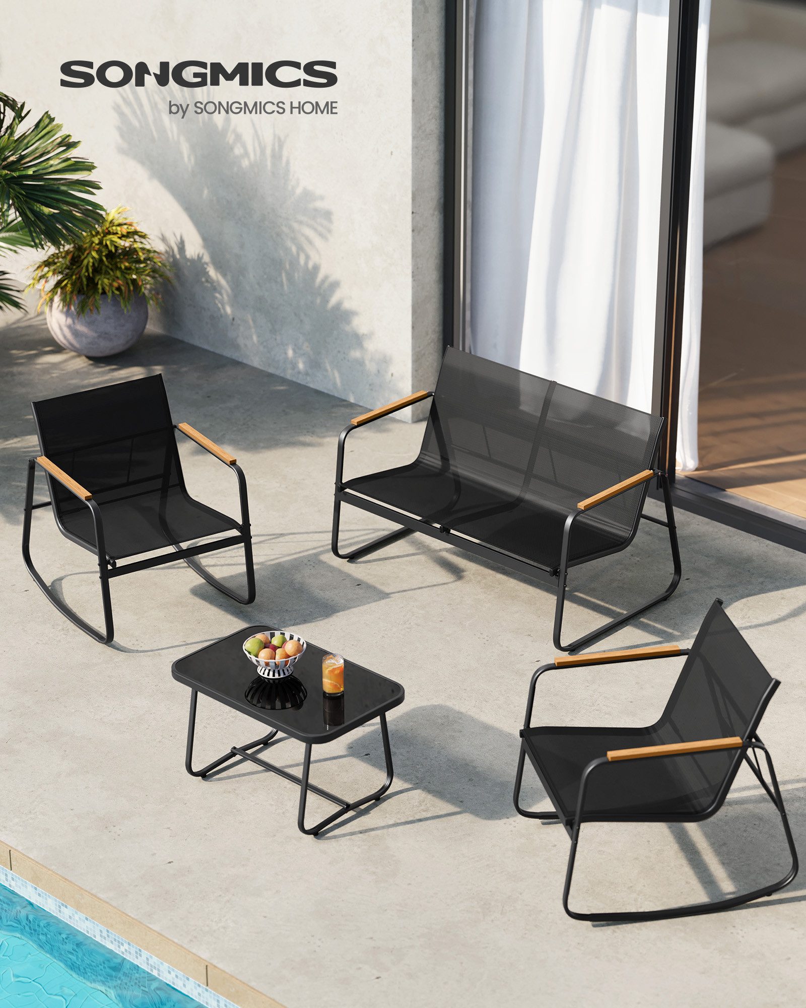 SONGMICS Gartenlounge-Set, (4-tlg., 2 Schaukelstuhl, 1 günstig online kaufen