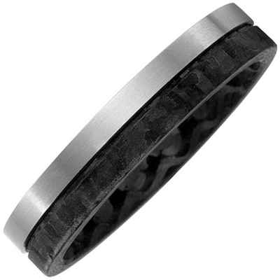 Schmuck Krone Silberring Ring Partnerring aus Carbon & Titan mattiert 2-reihig schwarz Silber bicolor, Silber 925
