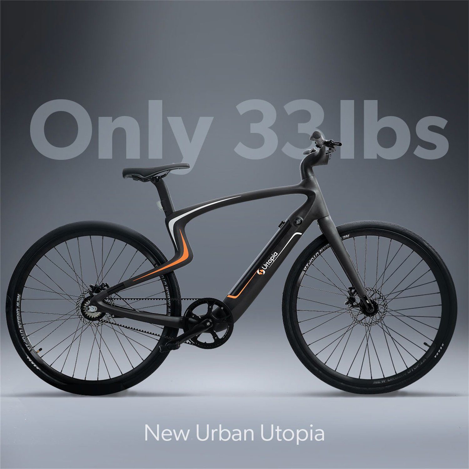 Urtopia E-Bike 1 (Set, Mit Motoren, Orange 360Wh,Mit Heckmontierte City Wifi,Bluetooth,LED-Matrixdisplay,Touch-Interaktion,GPS,OTA One Gang, Carbon Batterieladege), e-bike