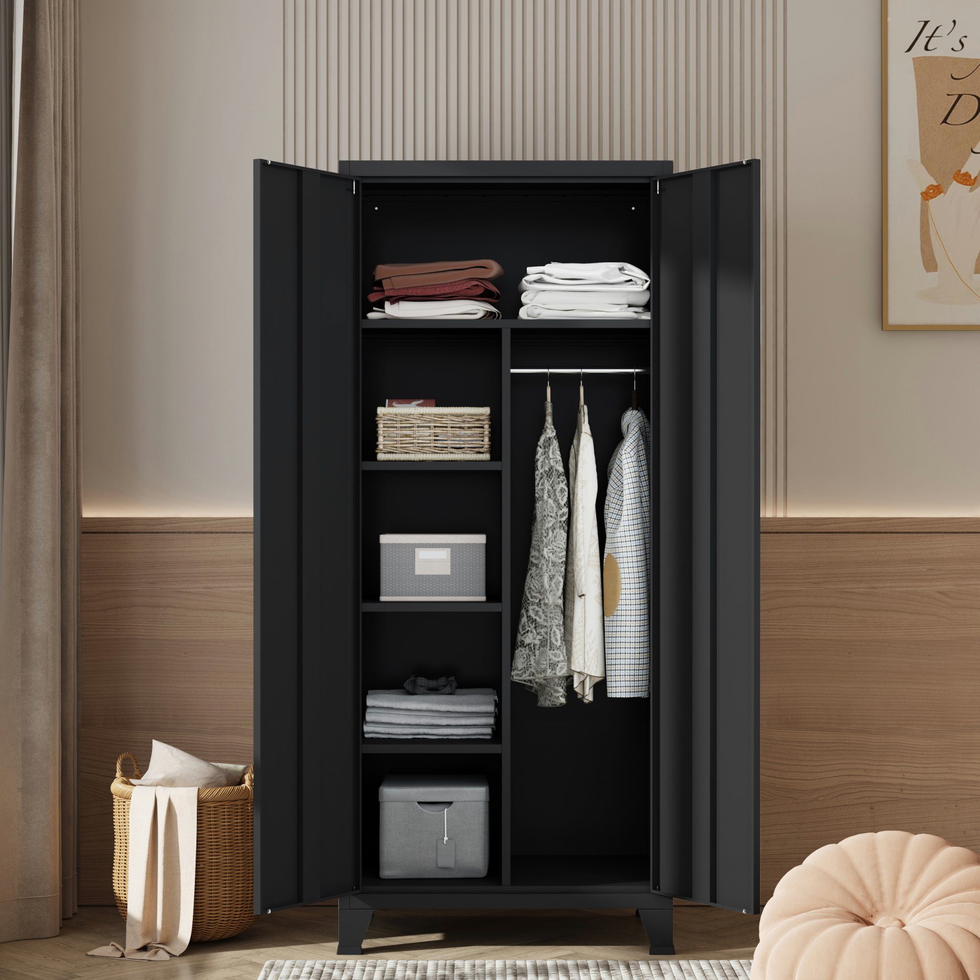 en.casa Kleiderschrank »Hankasalmi« Stahl 180x90x40 cm Schwarz