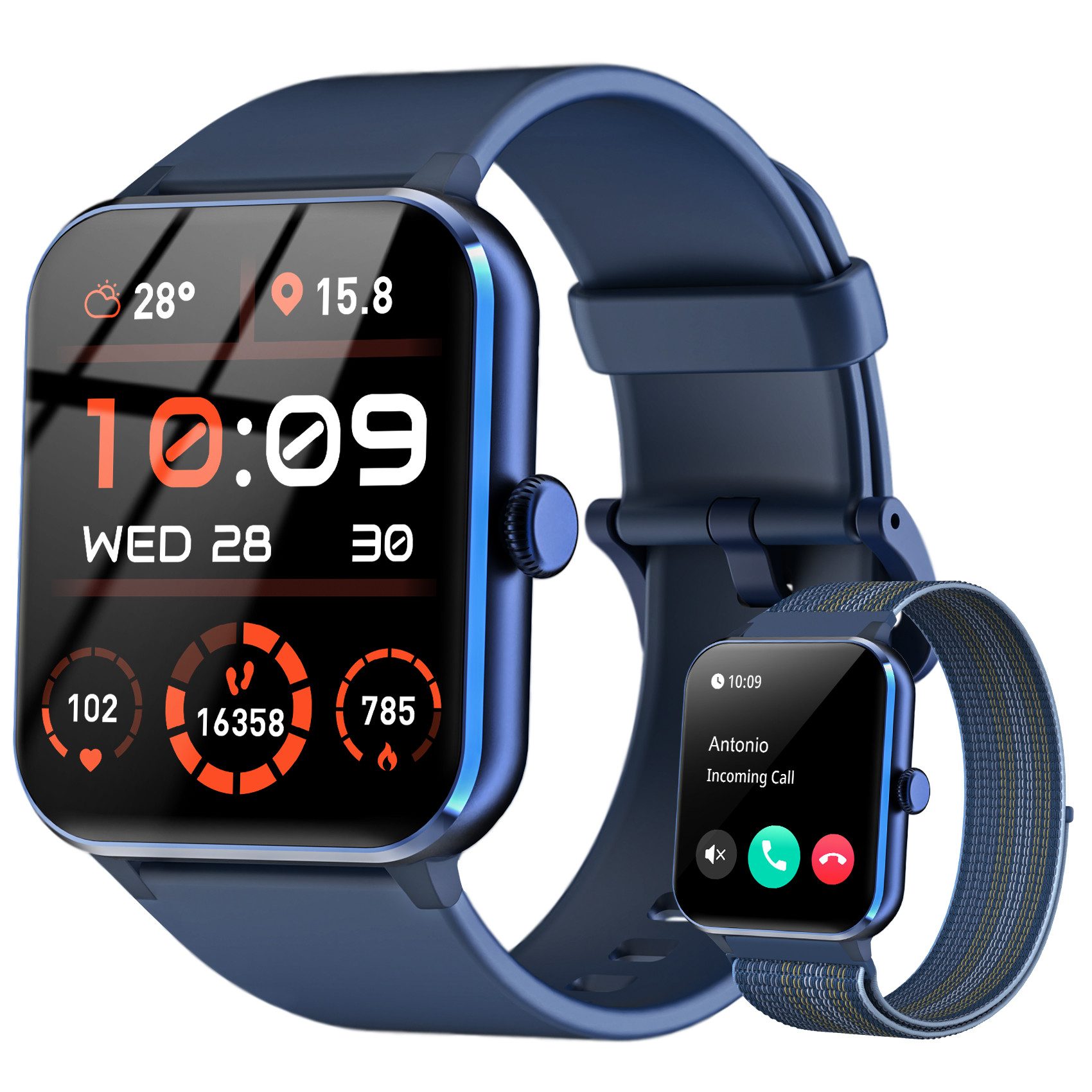 blackview Smartwatch Damen Herren mit 7 Tagen Akkulaufzeit,3 Armbänder, 1,85" HD Smartwatch Set, 1-tlg., 3× Armbänder (Silikon + Metall + Geflochten) und Ladekabel, 350mAh,KI-Sprachassistent, HR,SpO₂,Schlaf,100+Sportmodi,Schritten,IP68