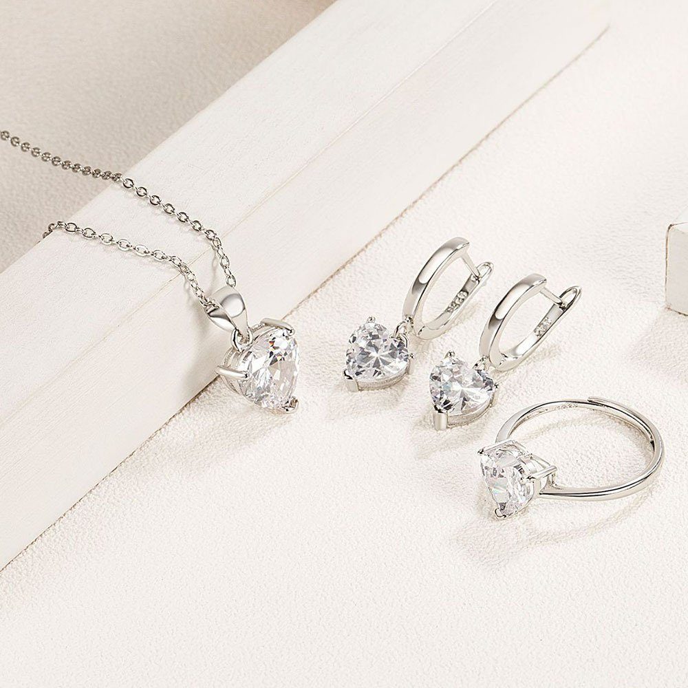 diamond Herzförmiges Ohrring-Set Zirkon-Halsketten-Ohrring-Set, suit blue Blusmart Personalisiertes