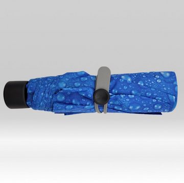 Dr. Neuser Taschenregenschirm kleiner kompakter Regenschirm ohne Automatik, wunderschöner Regentropfen-Druck, blau