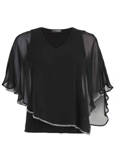 Doris Streich Chiffonbluse Bluse 2-in-1 mit Chiffon-Überwurf und Strass