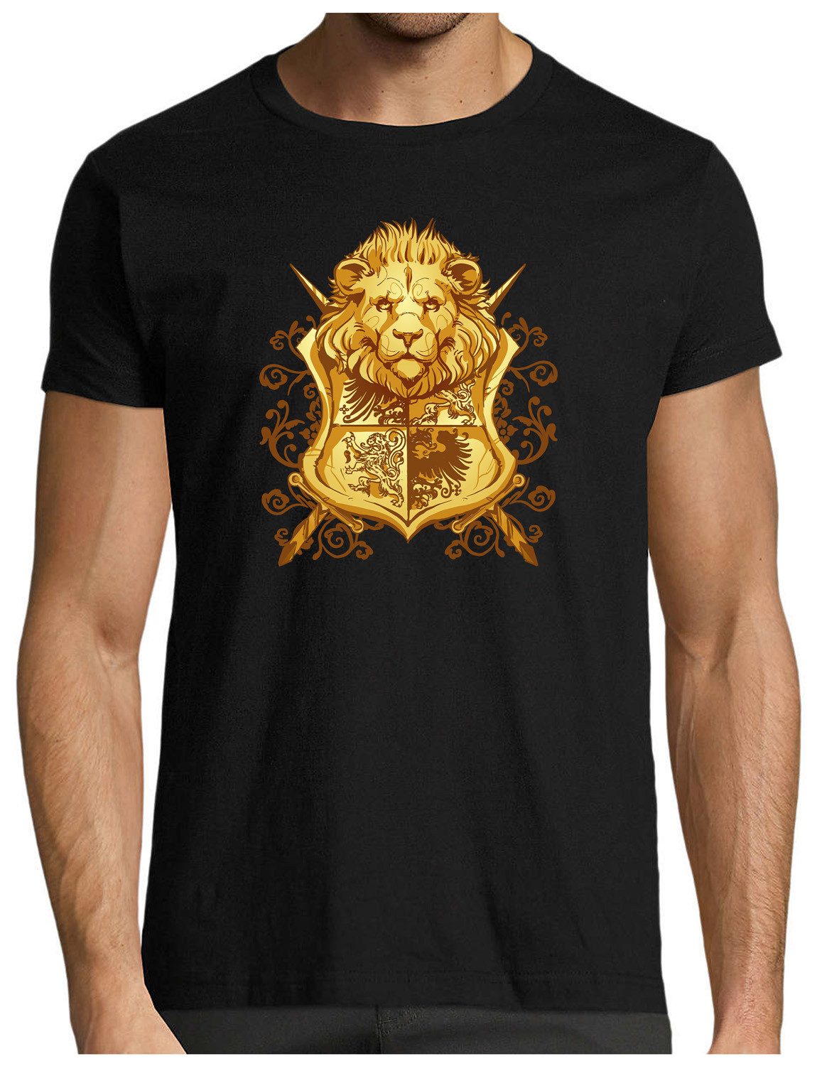T-Shirt Herren Print Shirt - Majestätisches Löwenwappen T-Shirt