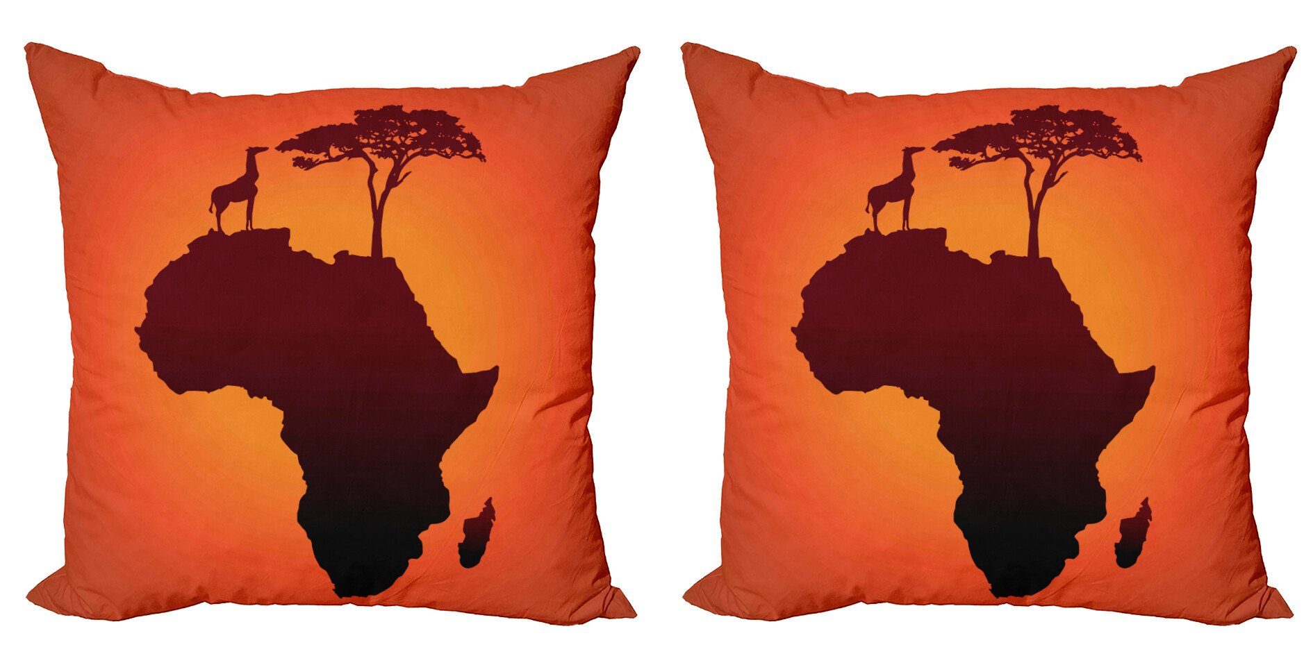 Kissenbezüge Modern Accent Doppelseitiger Digitaldruck, Abakuhaus (2 Stück), afrikanisch Safari Karte mit Kontinent
