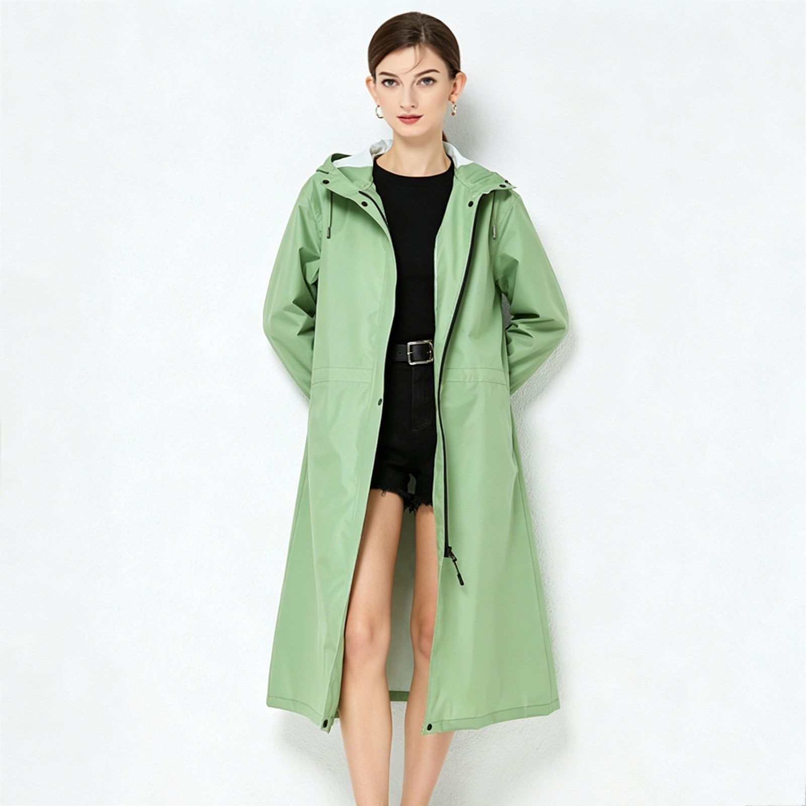 MOPUEA Regenjacke Lange Regenjacke Wasserdicht Winddicht Leicht Faltbar Outdoor Jacke (Regenjacke für Alltag, Reisen und wechselhaftes Wetter, Leicht faltbar, spart Platz im Rucksack oder Koffer) Wasserdicht, winddicht, leicht und pflegeleicht