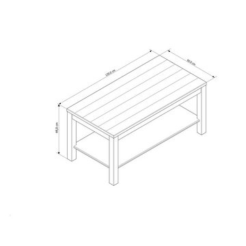 58 aufm Kessel Couchtisch Couchtisch Janice 120x46x60 Kiefer Holz massiv weiß 10277 (Sparset)