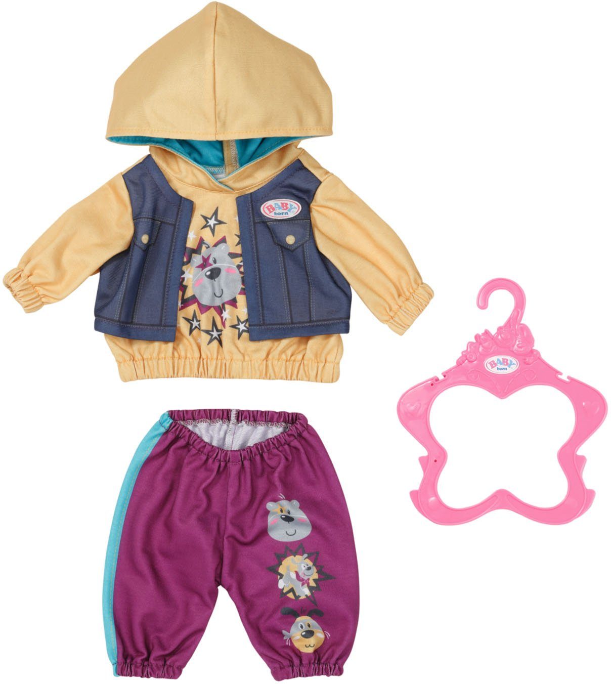 Zapf Creation® Baby Born Puppenkleidung Outfit mit Hoody, 43 cm, mit Kleiderbügel