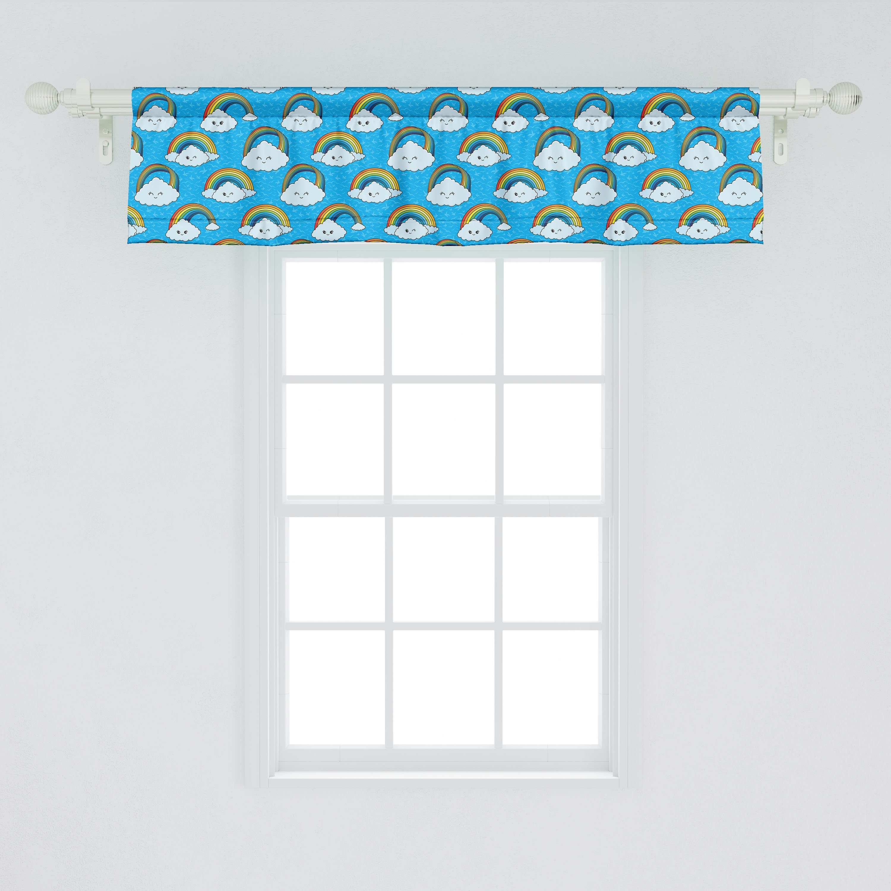 Dekor Kindisch und Microfaser, Küche Stangentasche, für Wolken Abakuhaus, mit Regenbogen Scheibengardine Vorhang Glückliche Schlafzimmer Volant