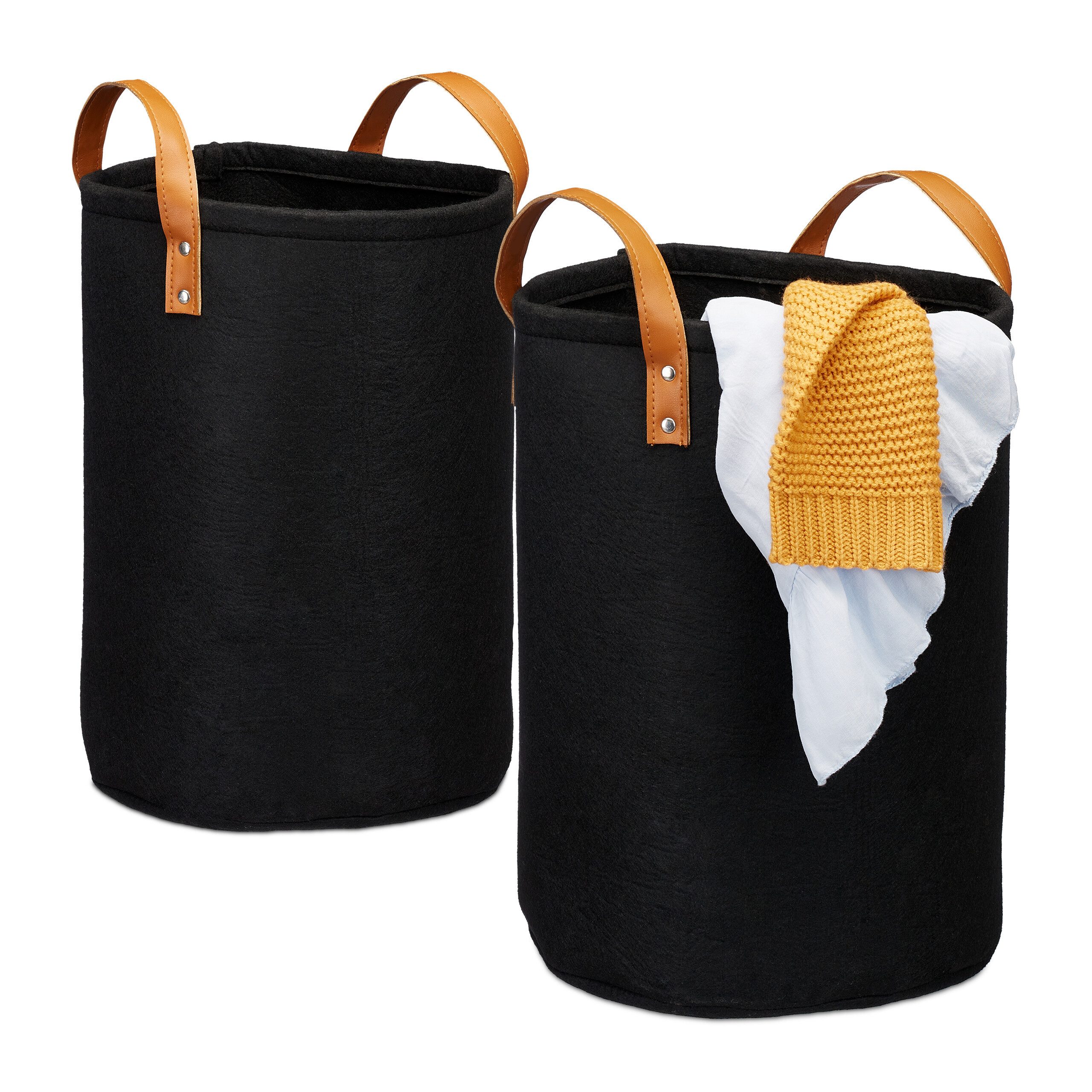 relaxdays Wäschekorb Filz Wäschekorb 28 Liter (2er Set), schwarz günstig online kaufen