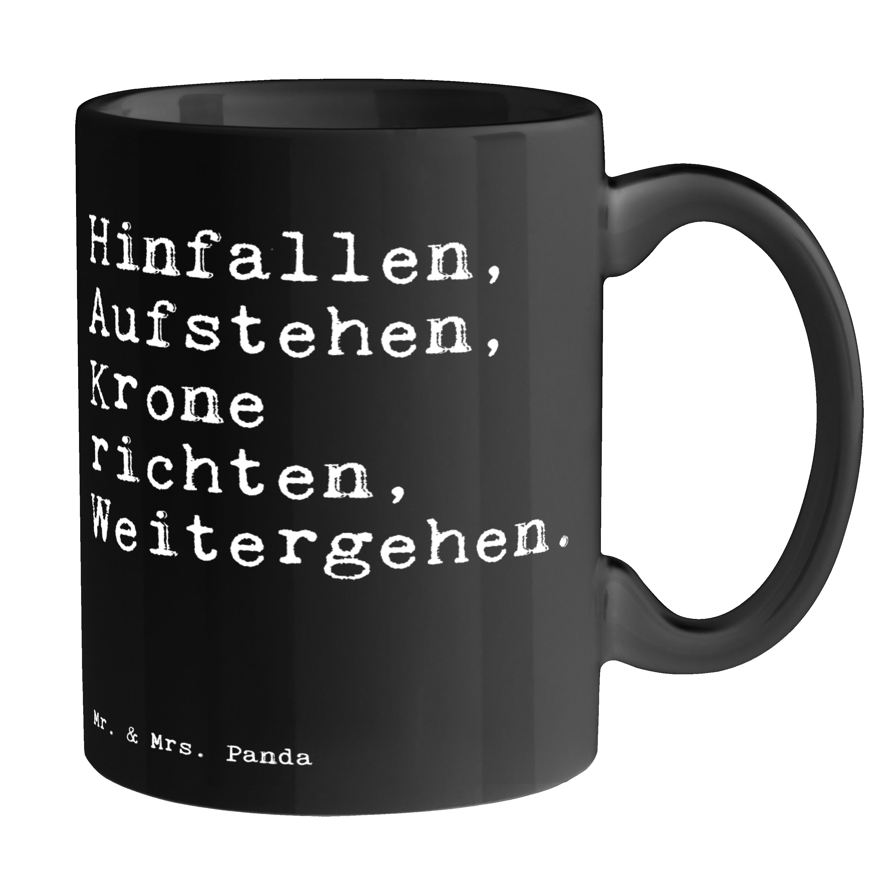 Mr. & Mrs. Panda Tasse Hinfallen, Aufstehen, Krone richten,..., Teebecher, Schwarz, Becher, 1-tlg., Keramik Schwarz
