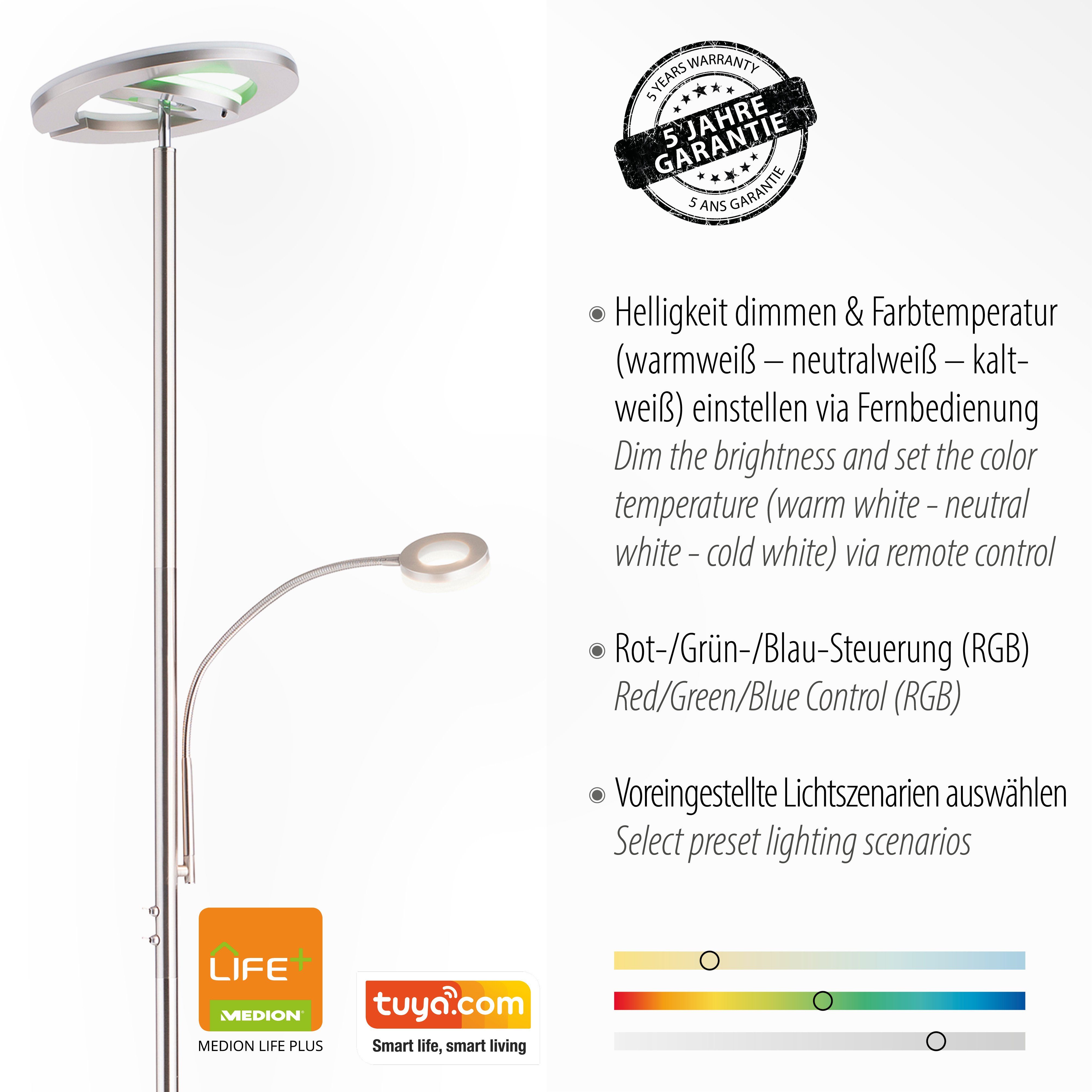 Leuchten Direkt Stehlampe Ls-ROCCO, Infrarot fähig integriert, - RGB+tunable warmweiß fest inkl., Smarthome kaltweiß, Fernbedienung, LED white