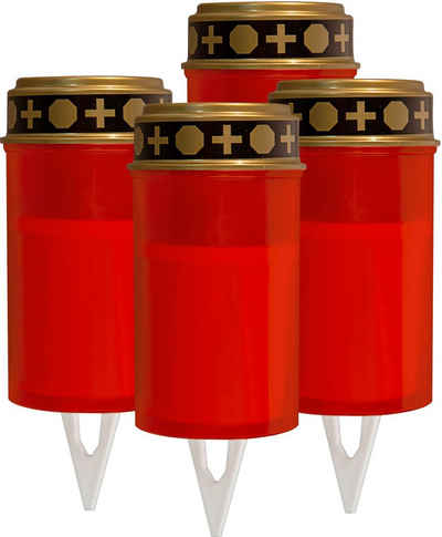 HEITRONIC Dekolicht »4er Set LED-Grablicht mit Batteriebetrieb, rot, mit 8-Stunden-Timer«, LED-Grableuchte, Grablaterne