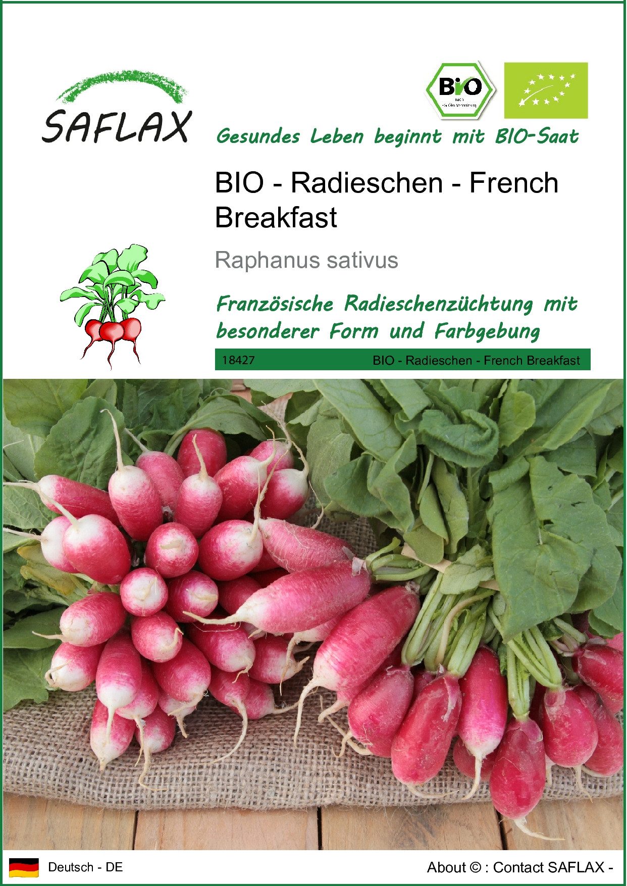 Gemüsesamen SAFLAX - Samen - BIO - Radieschen - French Breakfast