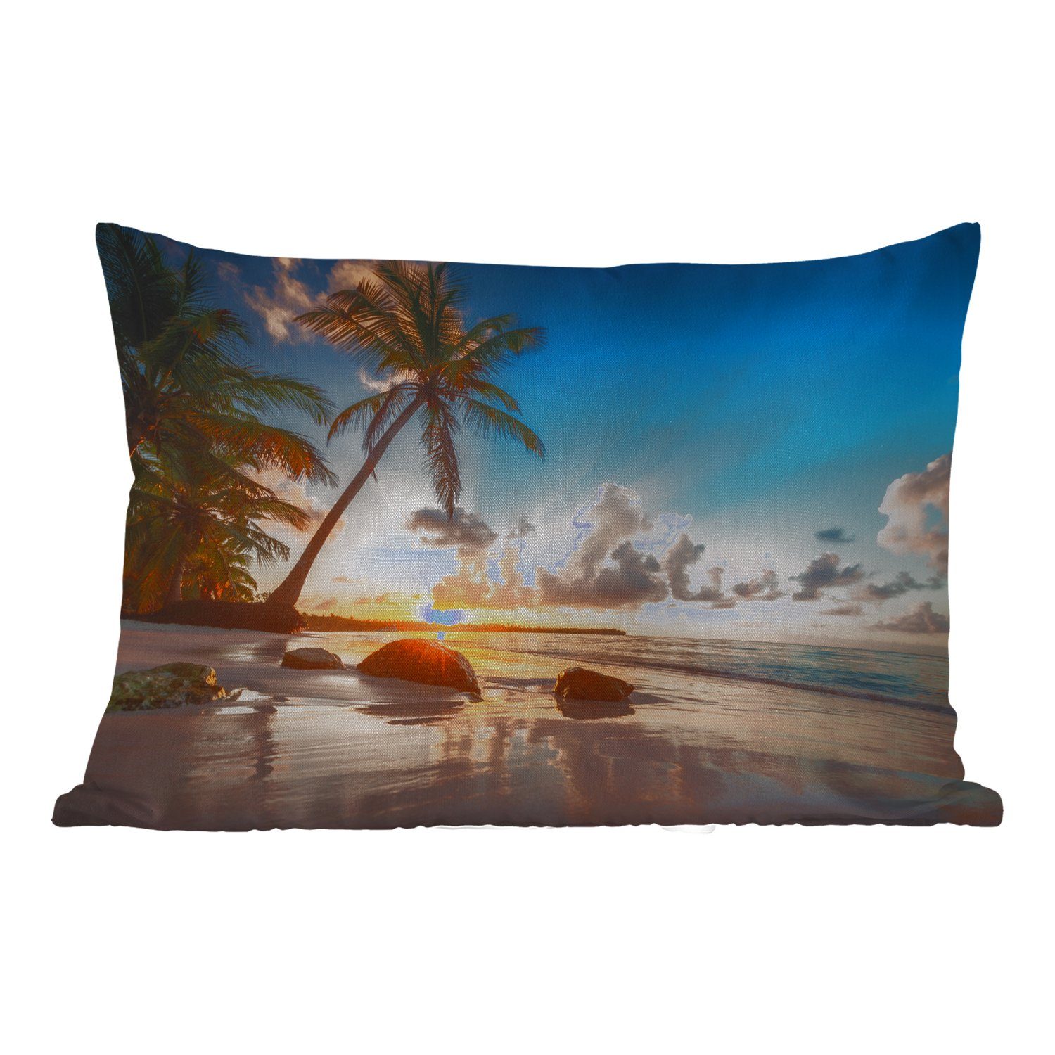 MuchoWow Dekokissen Strand - Meer - Palme - Sonnenuntergang, Outdoor-Dekorationskissen, Polyester, Dekokissenbezug, Kissenhülle