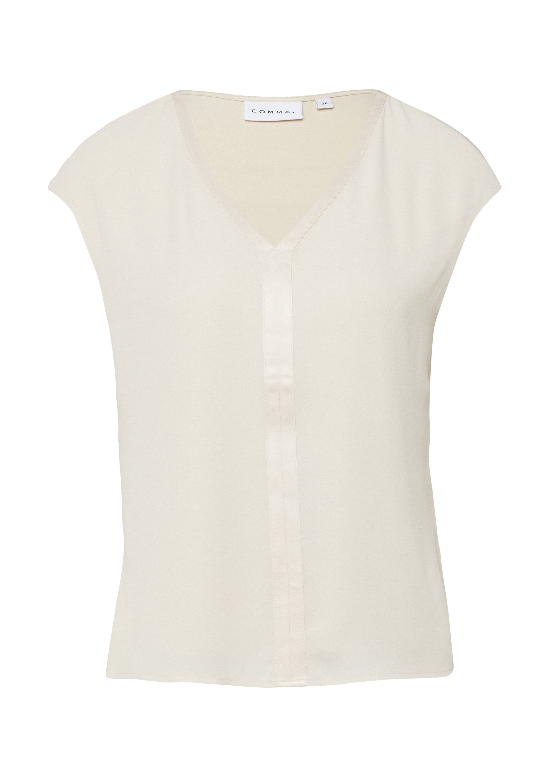comma Kurzarmshirt T-Shirt Blusenshirt im Fabricmix mit Satinkante