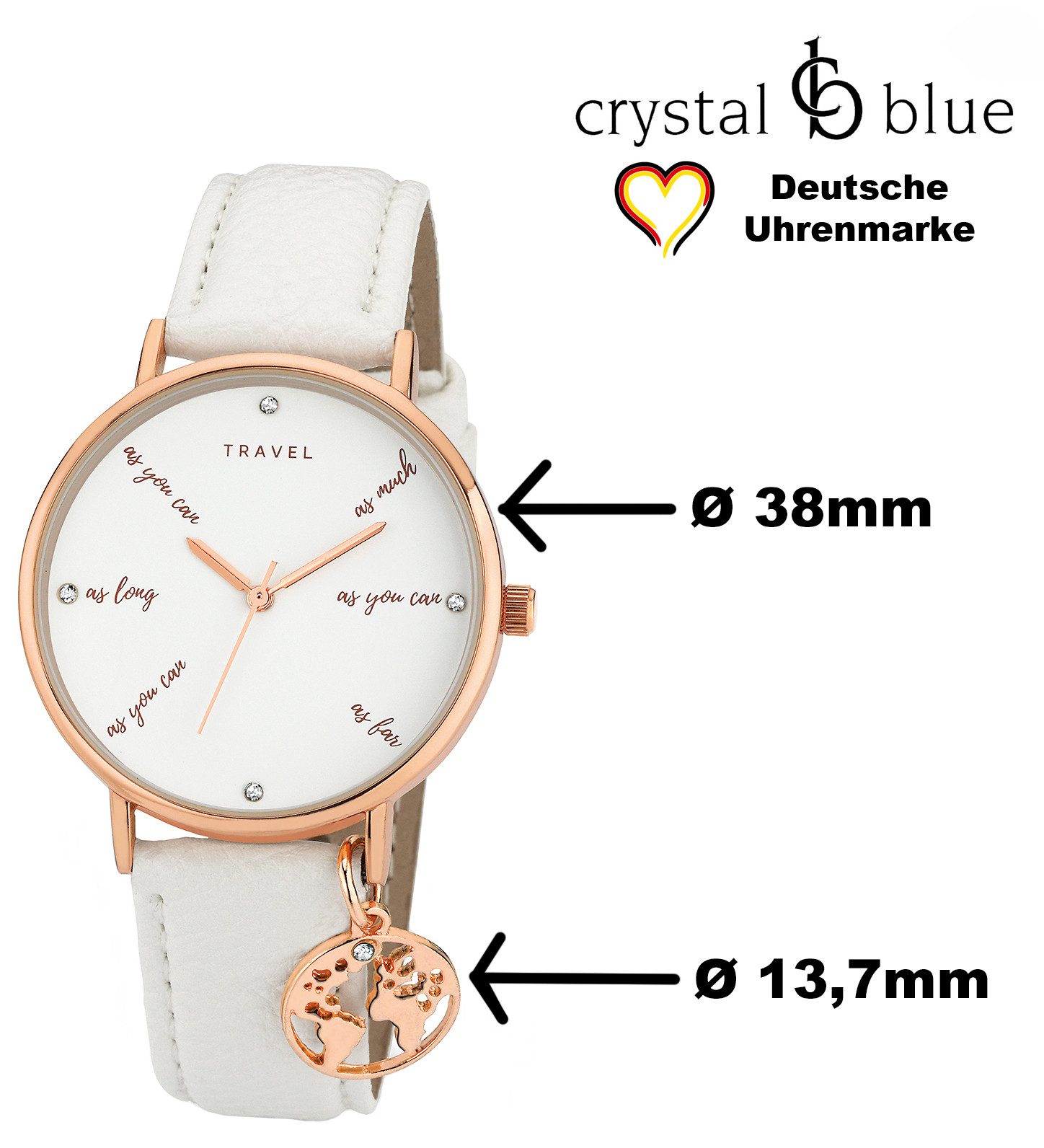 crystal blue Quarzuhr Set Damenuhr und Armband Travel weiß rosegold, kosten günstig online kaufen