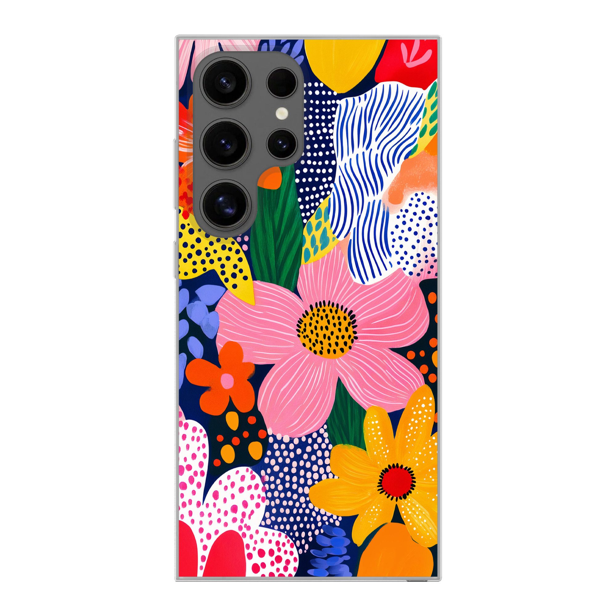 MuchoWow Handyhülle für Samsung Galaxy S24 Ultra Bunt - Blumen - Abstrakt - Punkte, Phone Case, Silikon, Schutzhülle Dünn