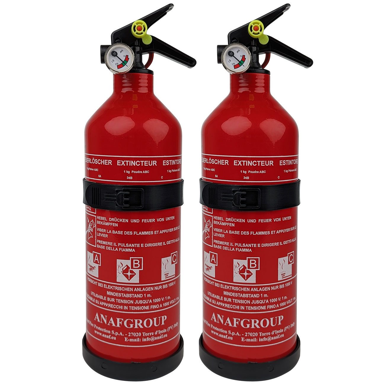 shop'n smile ideoon Pulver-Feuerlöscher Kompakter 1kg ABC Pulver-Feuerlöscher, Auto, Küche & Camping PS1-X, Zuverlässiges Dauerdrucksystem mit 9 bar Arbeitsdruck (geprüft bei einer Raumtemperatur von 20 °C), (2-St., 1er-Set & 2er-Set) ABC-Feuerlöscher 1kg