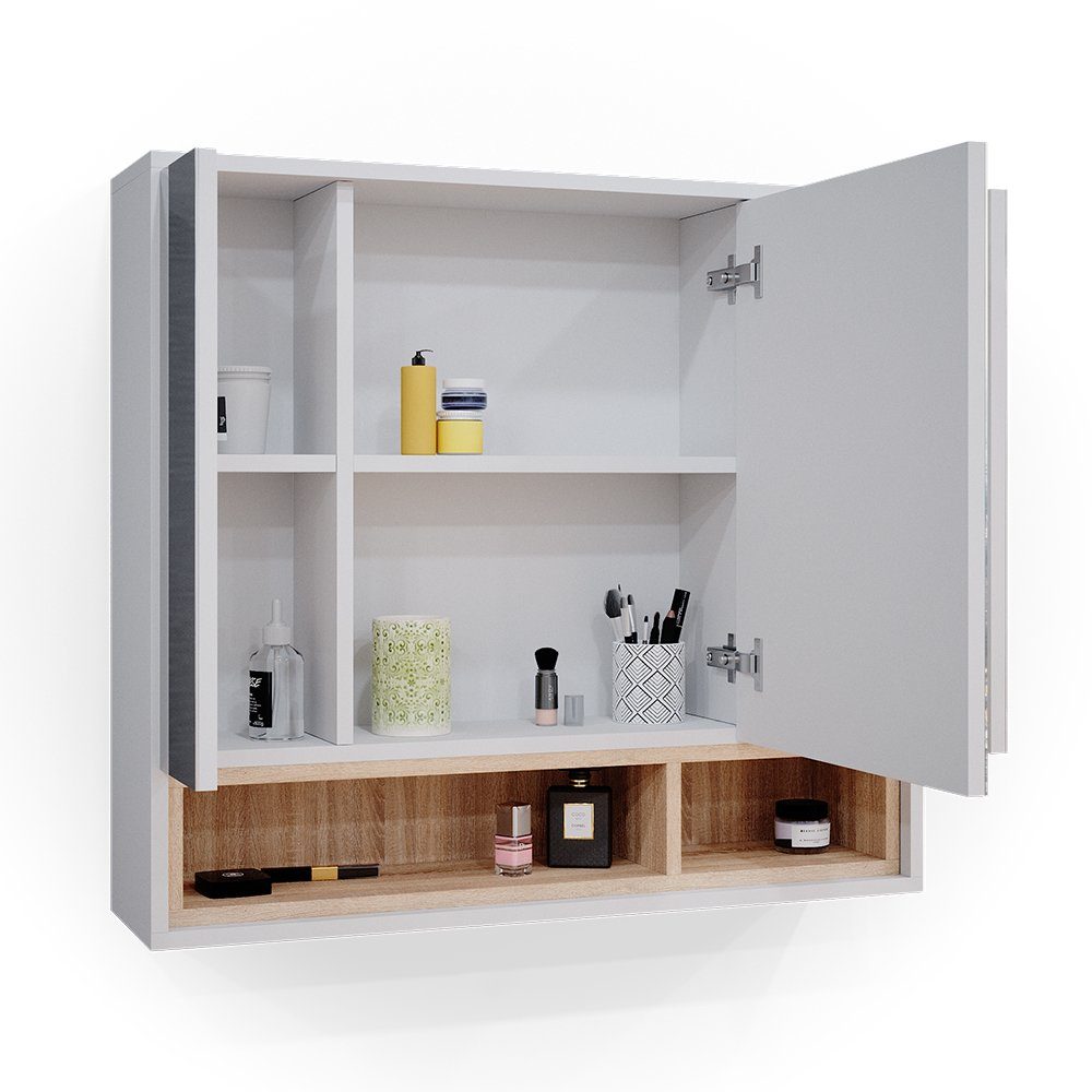 Vicco Badezimmerspiegelschrank Beatrice, Weiß/Sonoma, 80 x 72 cm (1-St)