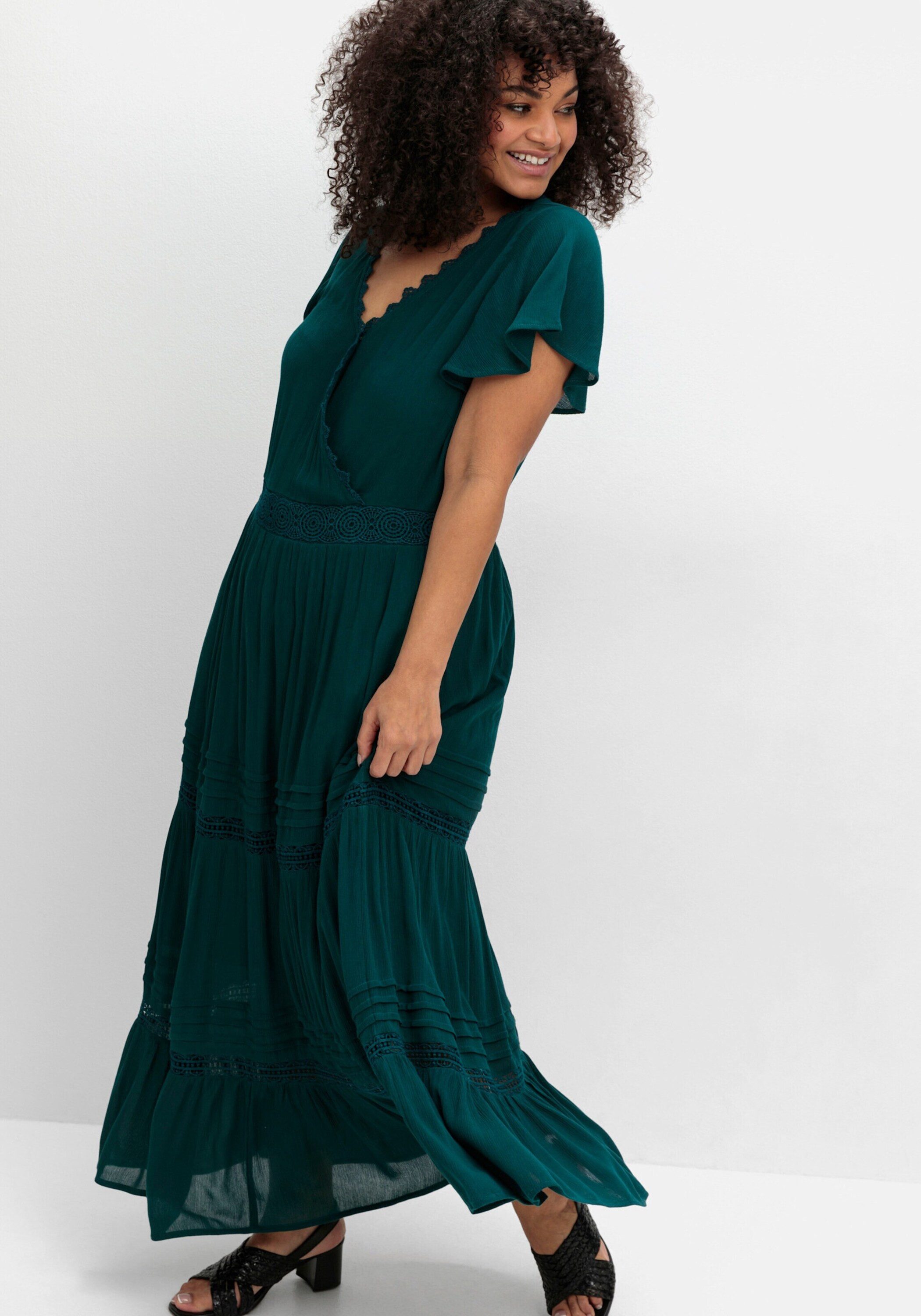 sheego by Joe Browns Etuikleid Maxikleid Kurzarm in Wickeloptik, mit Stufenvolant – Bild 3 von 5