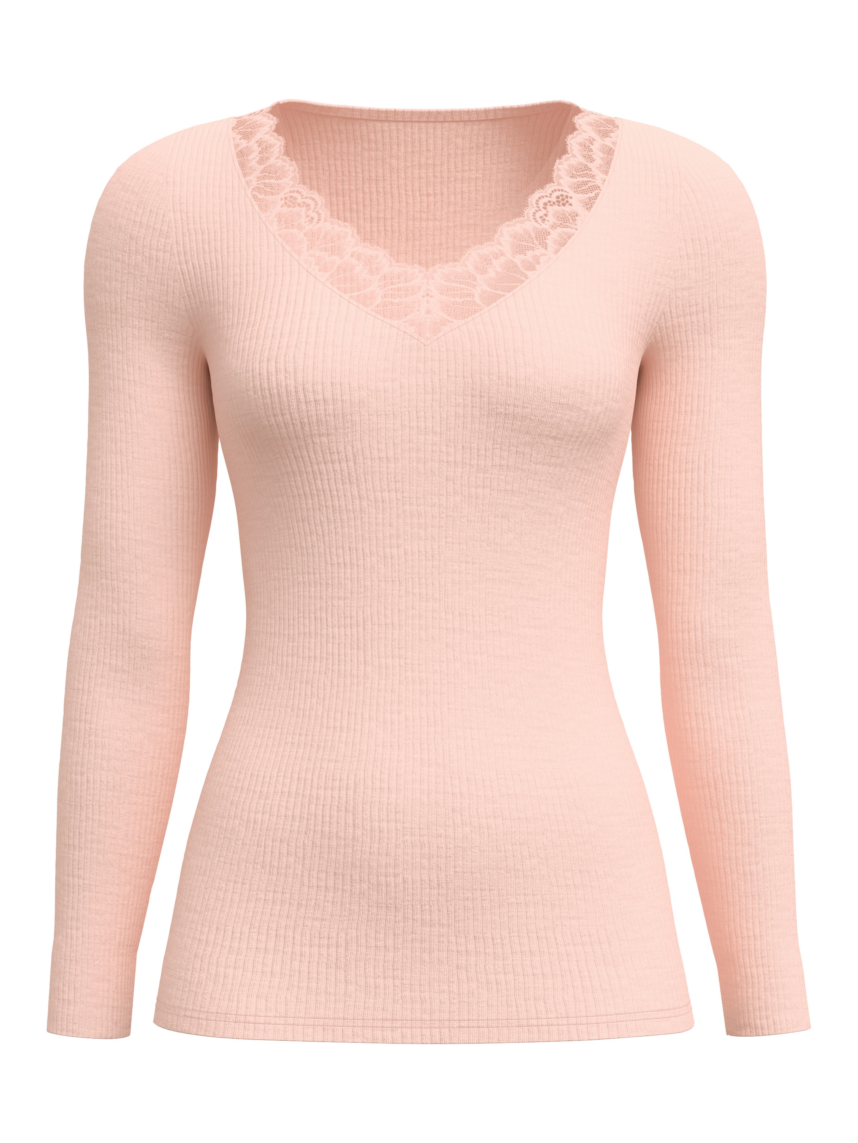 CALIDA Longsleeve Silky Wool Joy zarte Spitzen-Details, wärmend, weich, leichter Glanz