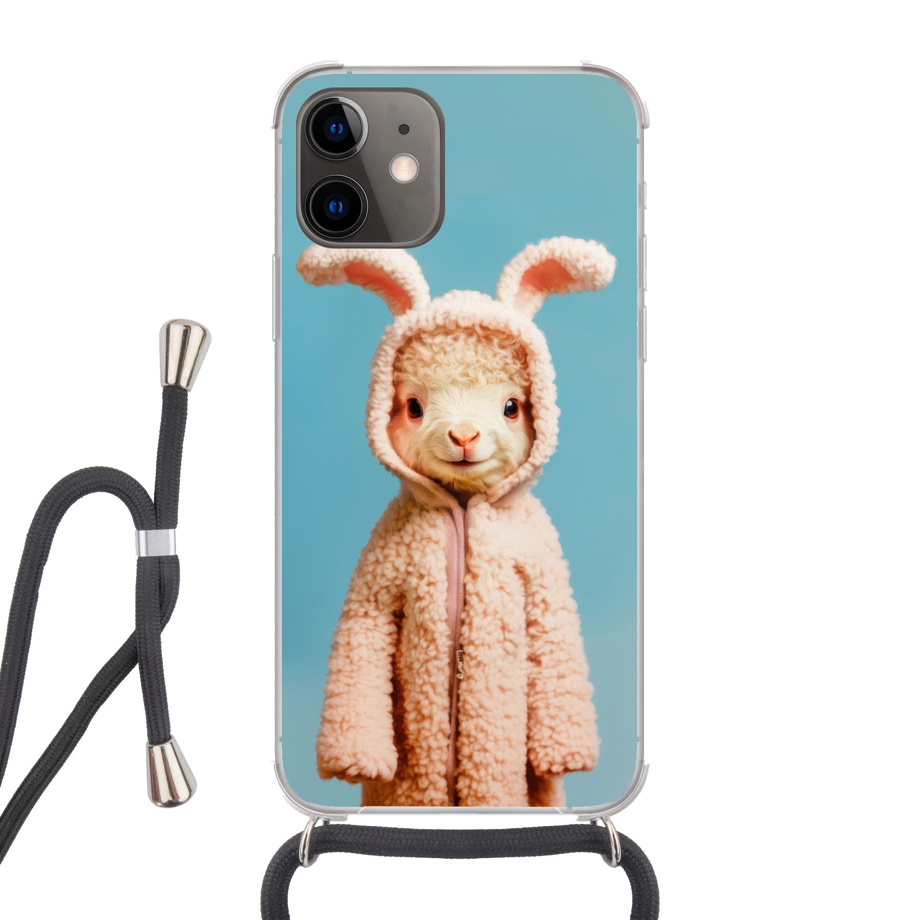 MuchoWow Handyhülle für Apple iPhone 11 Lamm - Osterhase - Kostüm, Tragbare Handyhüllen mit Kette zum umhängen, Handykette Handyband