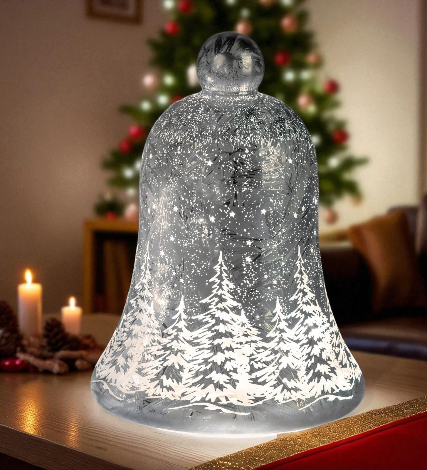 formano LED Dekolicht Glas-Glocke Weihnachten Frosty Silber 22 cm mit Timer günstig online kaufen