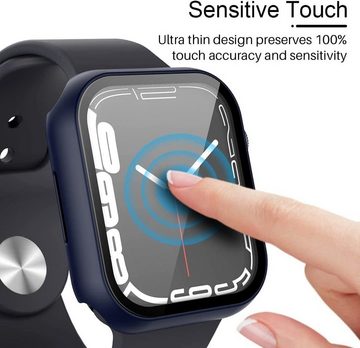 IVSO Smartwatch-Hülle 2 Stück Schutzhülle Kompatibel mit Apple Watch 9/8/7 41mm/45mm, Hülle mit Tempered Glass Displayschutz