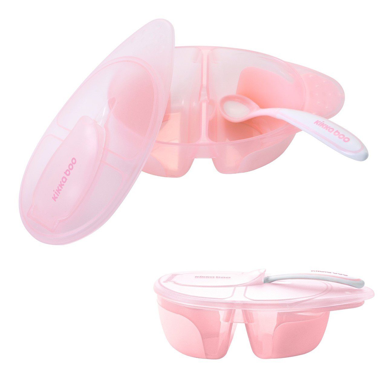 rosa Doppelkammer, ml großes Schüssel Fach Deckel, Löffel, Tasty Kikkaboo Kunststoffteller 150