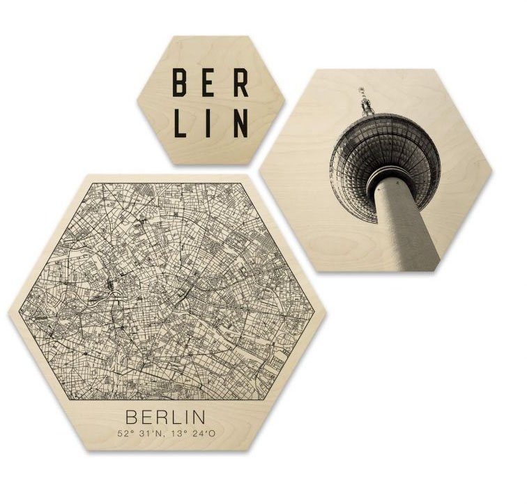 3 Berlin (Set, City, Set Typisch Mehrteilige Bilder Hexagon St) Wall-Art