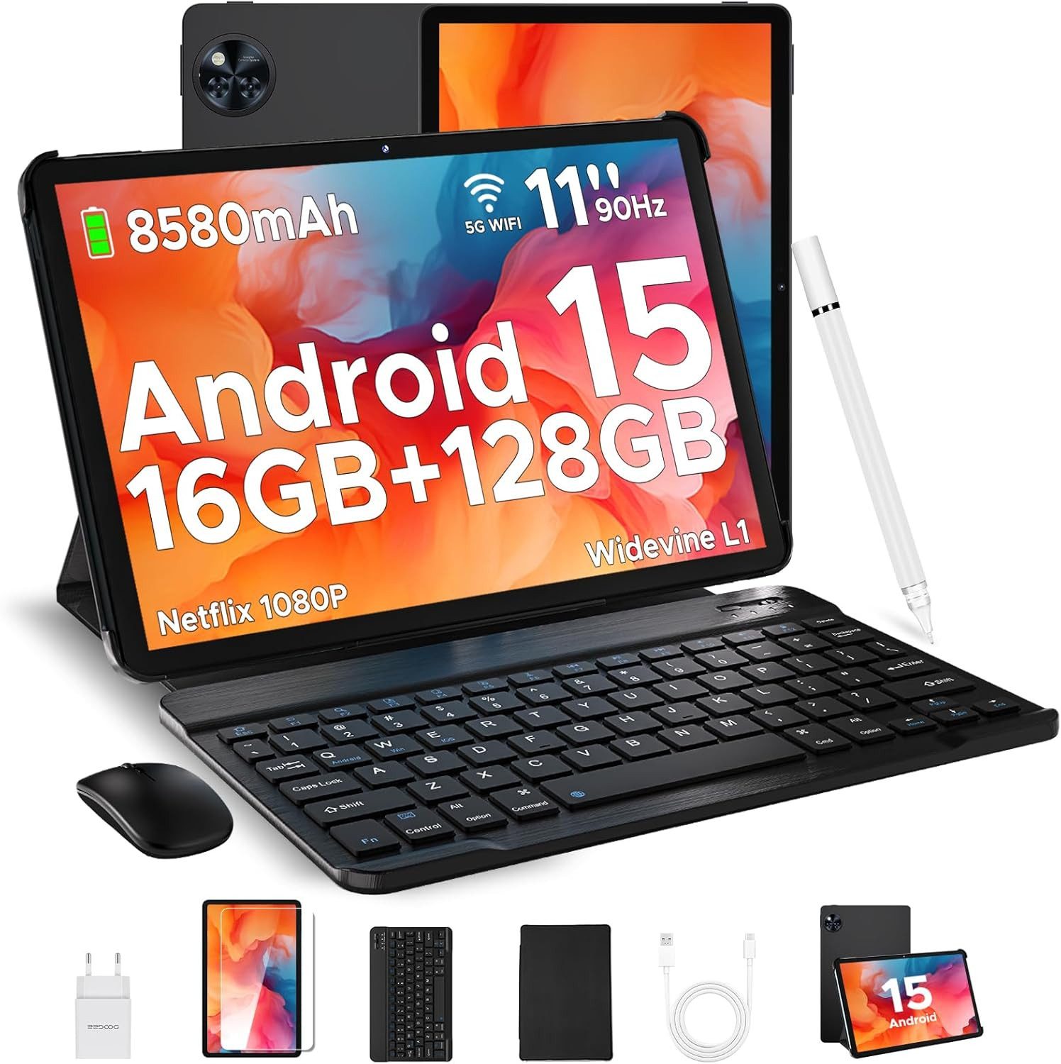 DOOGEE U11 VIP Tablet (11", 128 GB, Android 15, Android 15, 8580 mAh 16+128GB 2TB mit Tastatur,Maus,Stift,Hülle 7,9 mm)