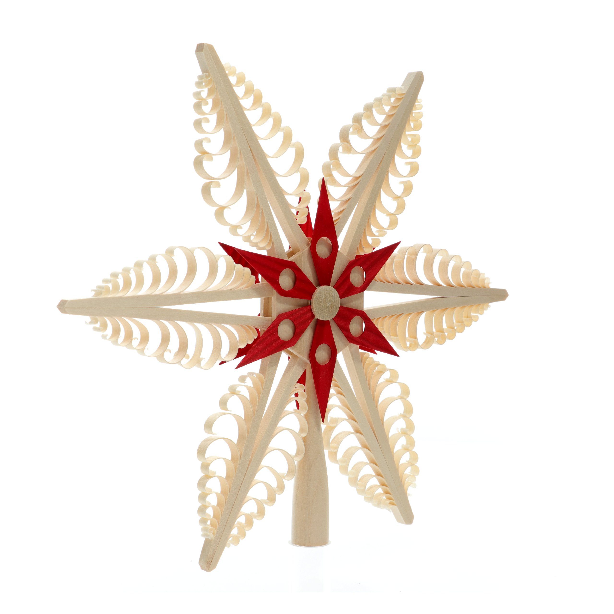 Christbaumspitze Baumschmuck Christbaumspitze Mitte mit Holzstern Rot (Beidseitig)