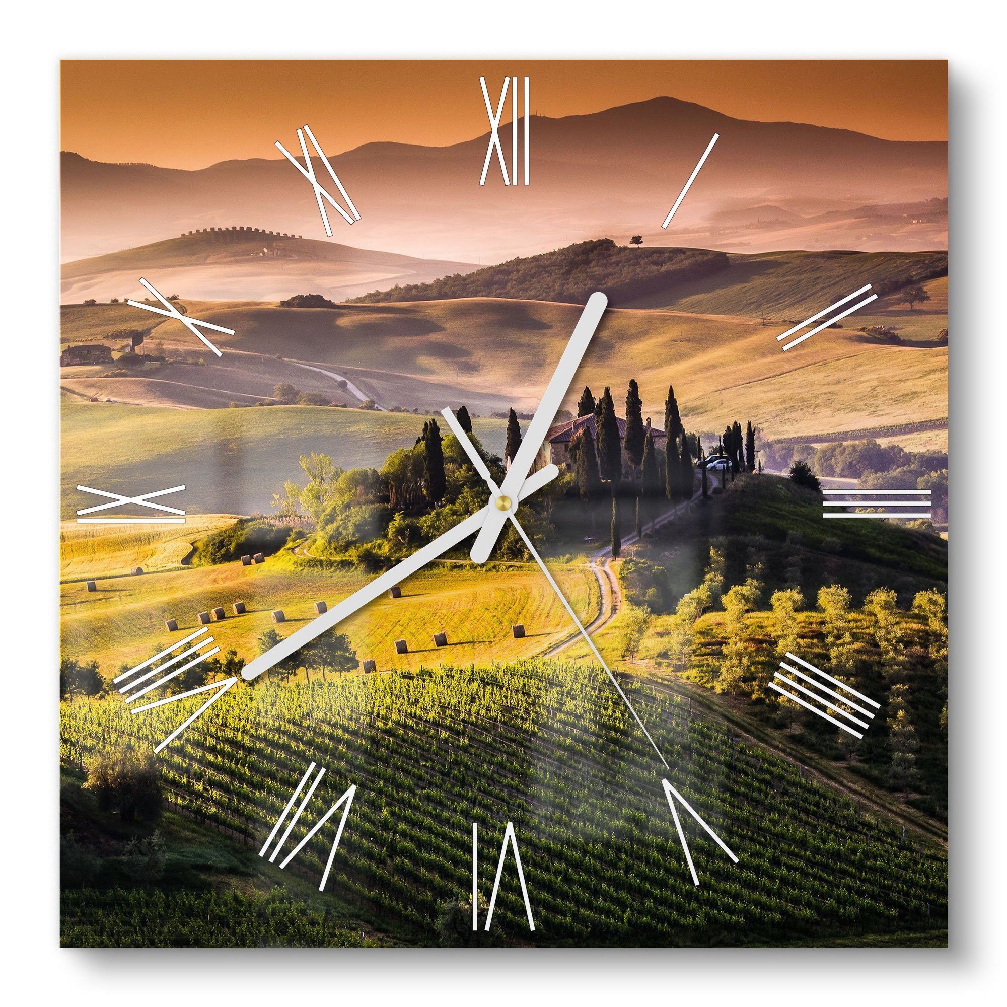 DEQORI Wanduhr 'Toskana Panorama' (Glas Glasuhr modern Wand Uhr Design Küchenuhr)