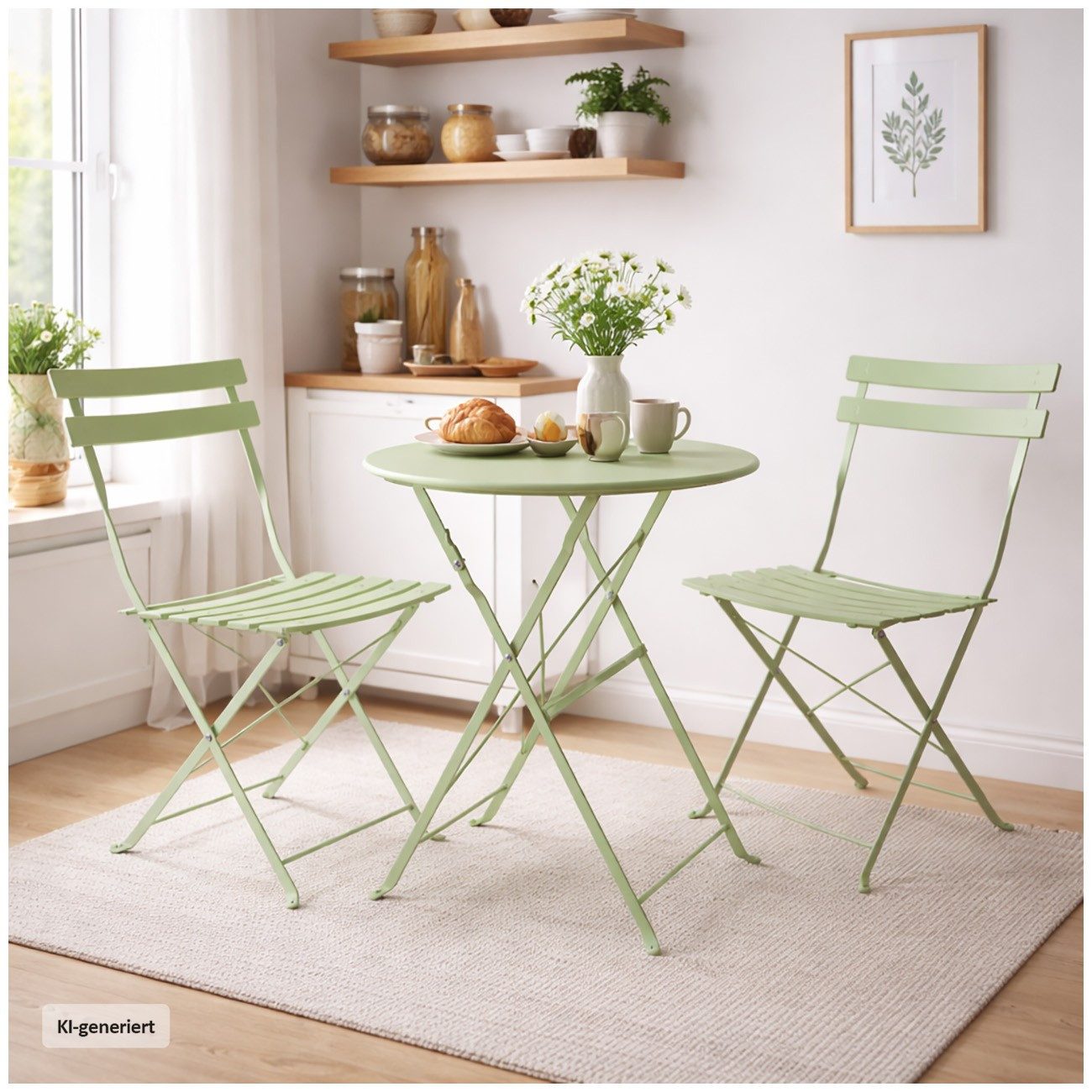 HTI-Living Garten-Essgruppe Sitzgruppe Metall Grün Bistro Set Tisch und 2 Stühlen Balkon Terrasse, (Set, 3-tlg., 1 Tisch 2 Stühle), Sitzgruppe Essgruppe Balkonset