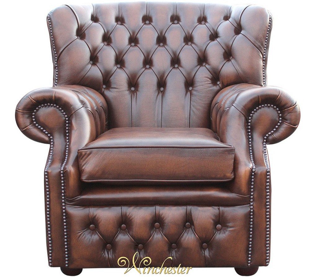 Chesterfield-Sessel Dunkelbrauner Leder-Einsitzer Ohrensessel für das Wohnzimmer