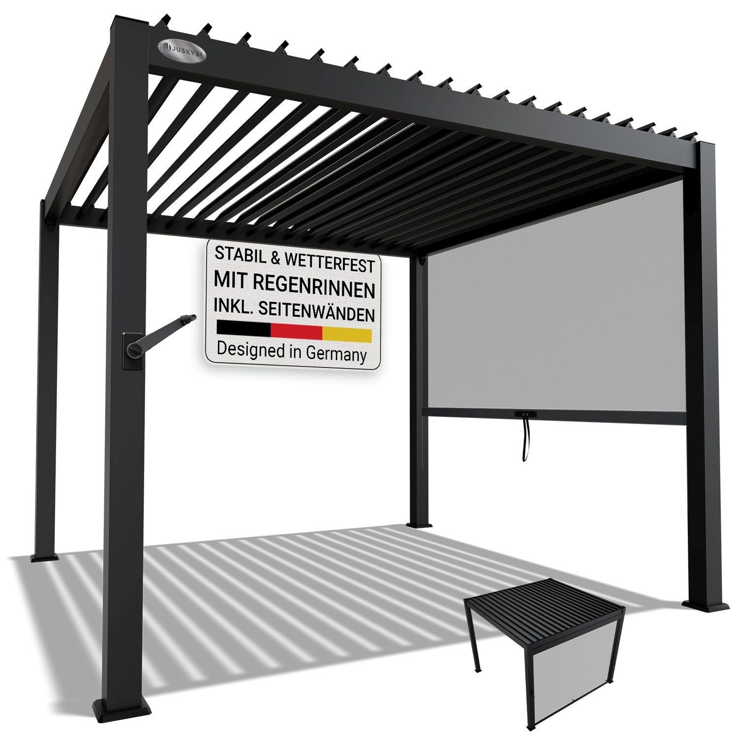 Juskys Terrassendach Tahiti, BxT: 300x300 cm, Lamellendach, Pergola für Garten, inkl. Seitenwand 3m