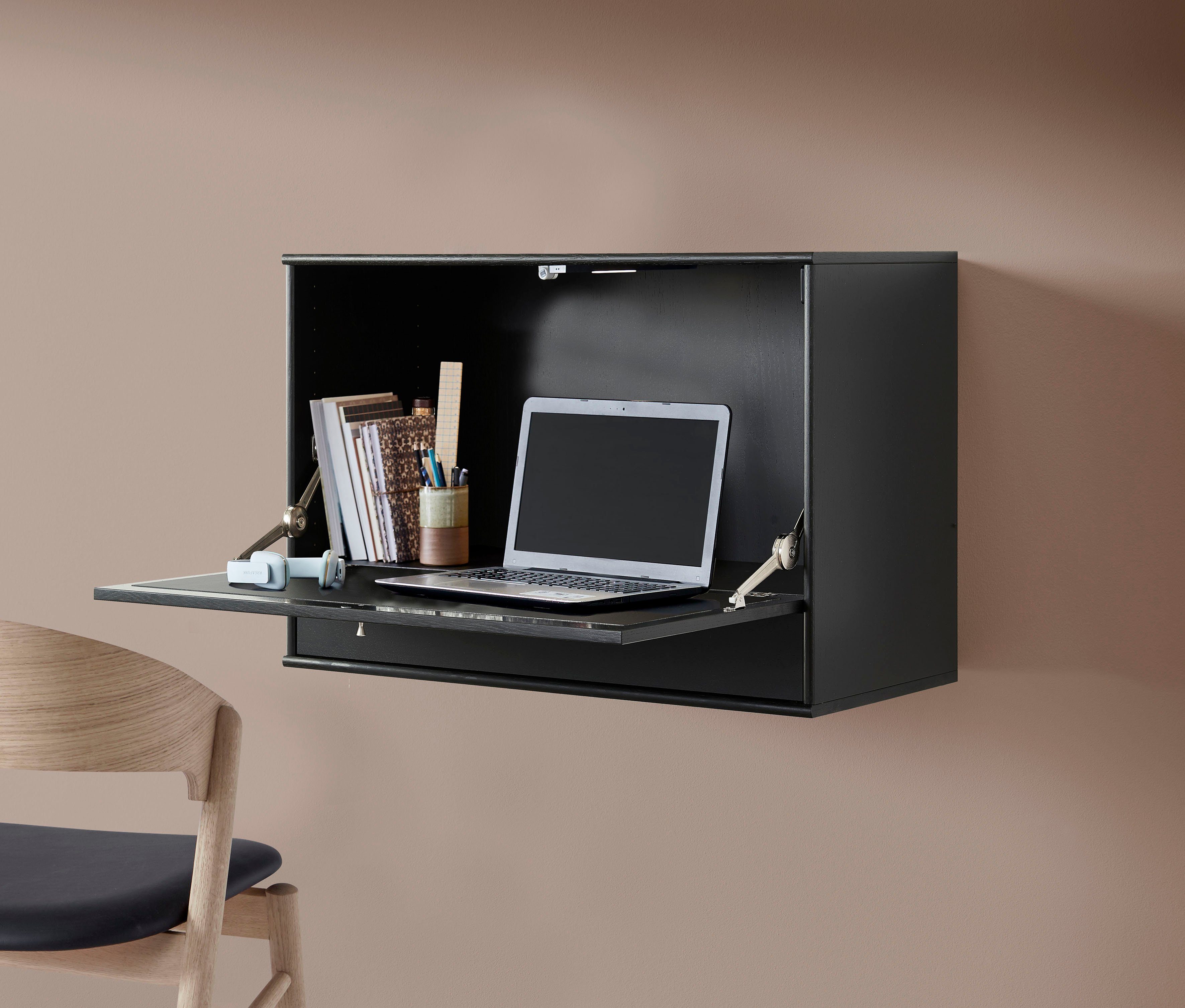 Hammel Furniture Schreibtisch Mistral Bürotisch, Arbeitstisch, Tisch, Computertisch, mit LED Spot, B: 89 cm, Designmöbelserie schwarz gebeizt
