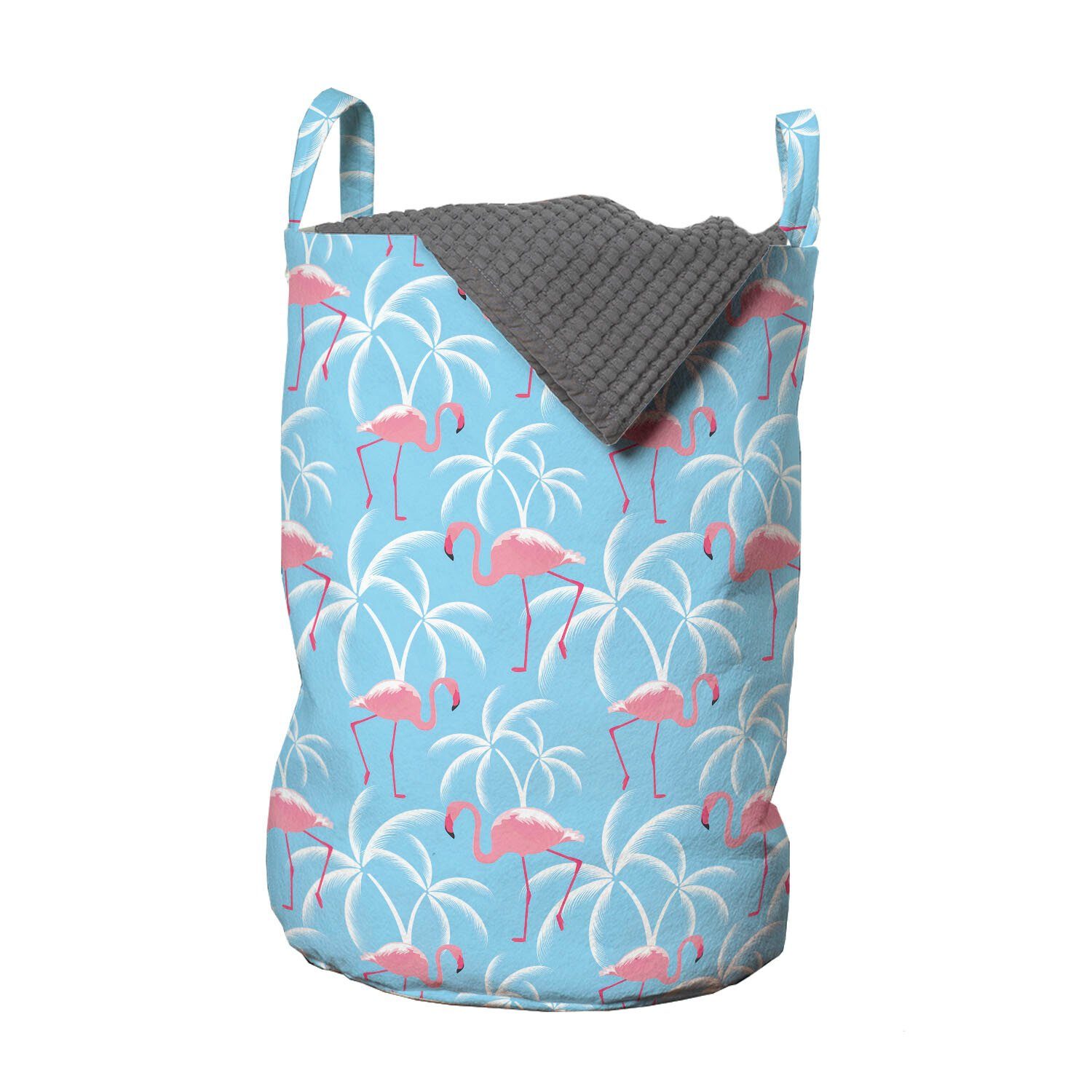 Wäschekorb Abakuhaus für Waschsalons, mit Vogel-Druck Kordelzugverschluss Flamingo Long mit Legs Griffen Wäschesäckchen