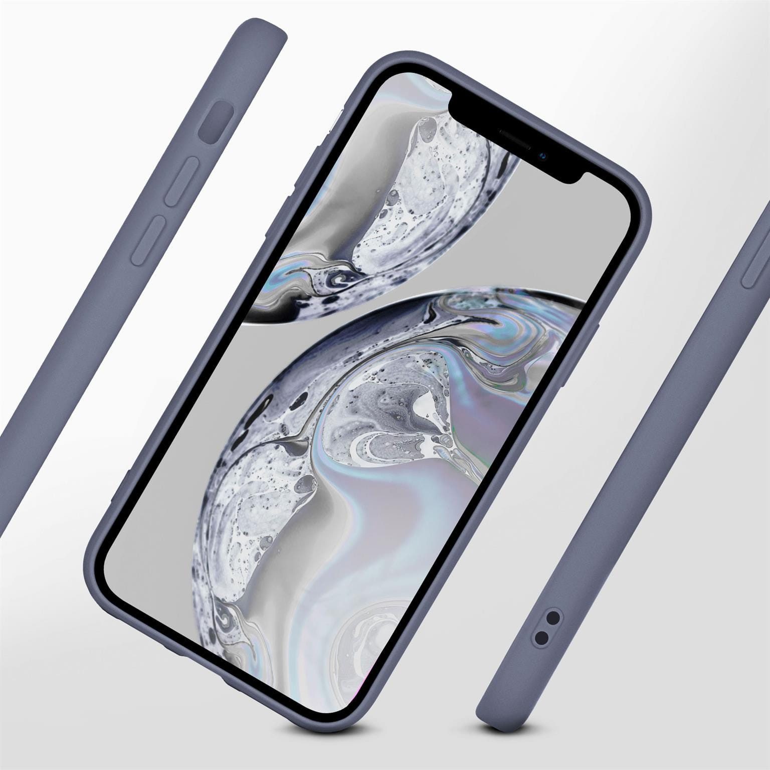 ONEFLOW Handyhülle für iPhone 12 Pro Max Hülle Silikon Soft Case Blau Grau 6,7 Zoll, Silikonhülle Cover Dünn Handytasche TPU Schutzhülle mit Kameraschutz