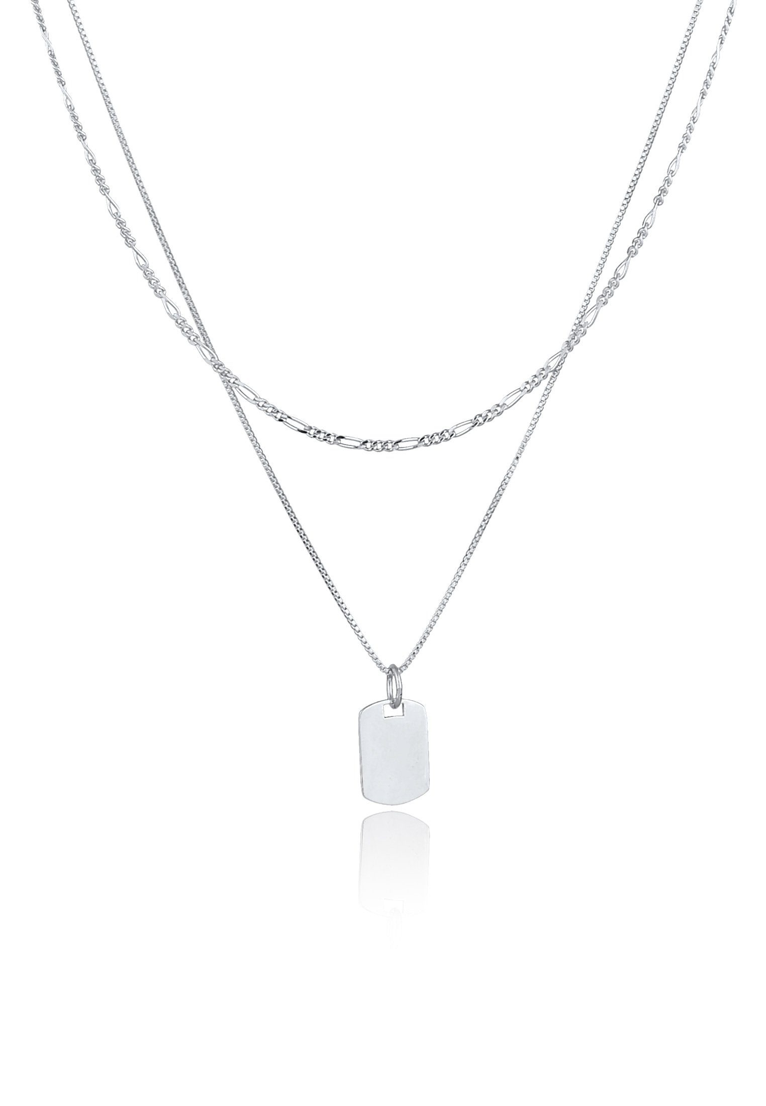 Kuzzoi Kette mit Anhänger Herren Layer Figaro Venezianer Platte 925 Silber, Dog Tag