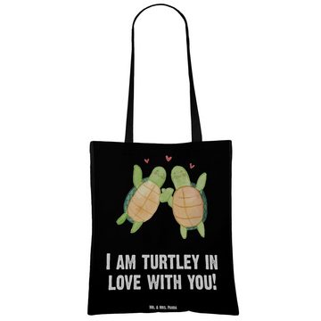 Mr. & Mrs. Panda Tragetasche Schildkröten Paar - Schwarz - Geschenk, Heiraten, Einkaufstasche, Jut (1-tlg), Modisches Design